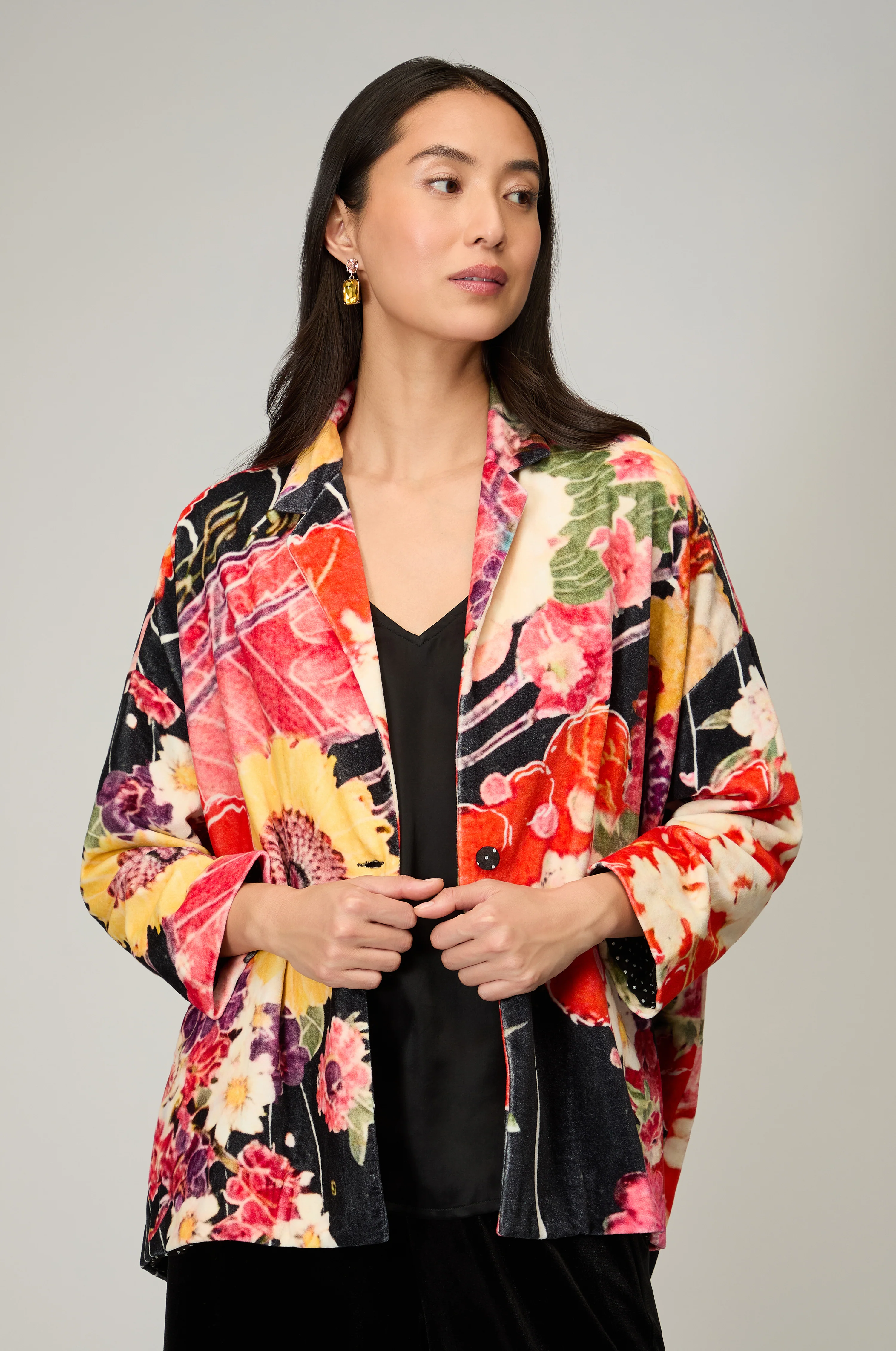 Abstract Poppy Velvet Jacket - Image 3