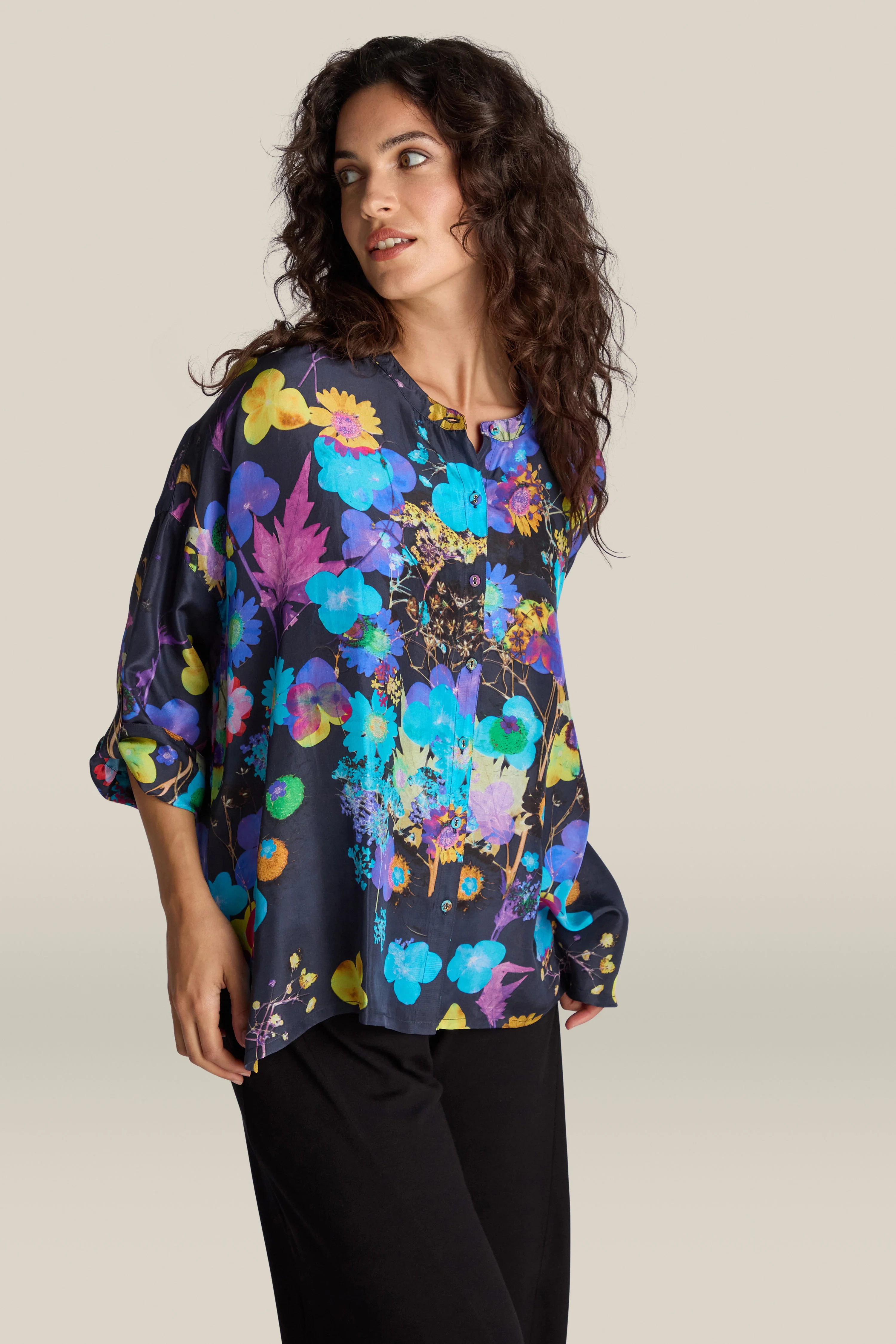 Blue Bouquet Silk Shirt - Image 6
