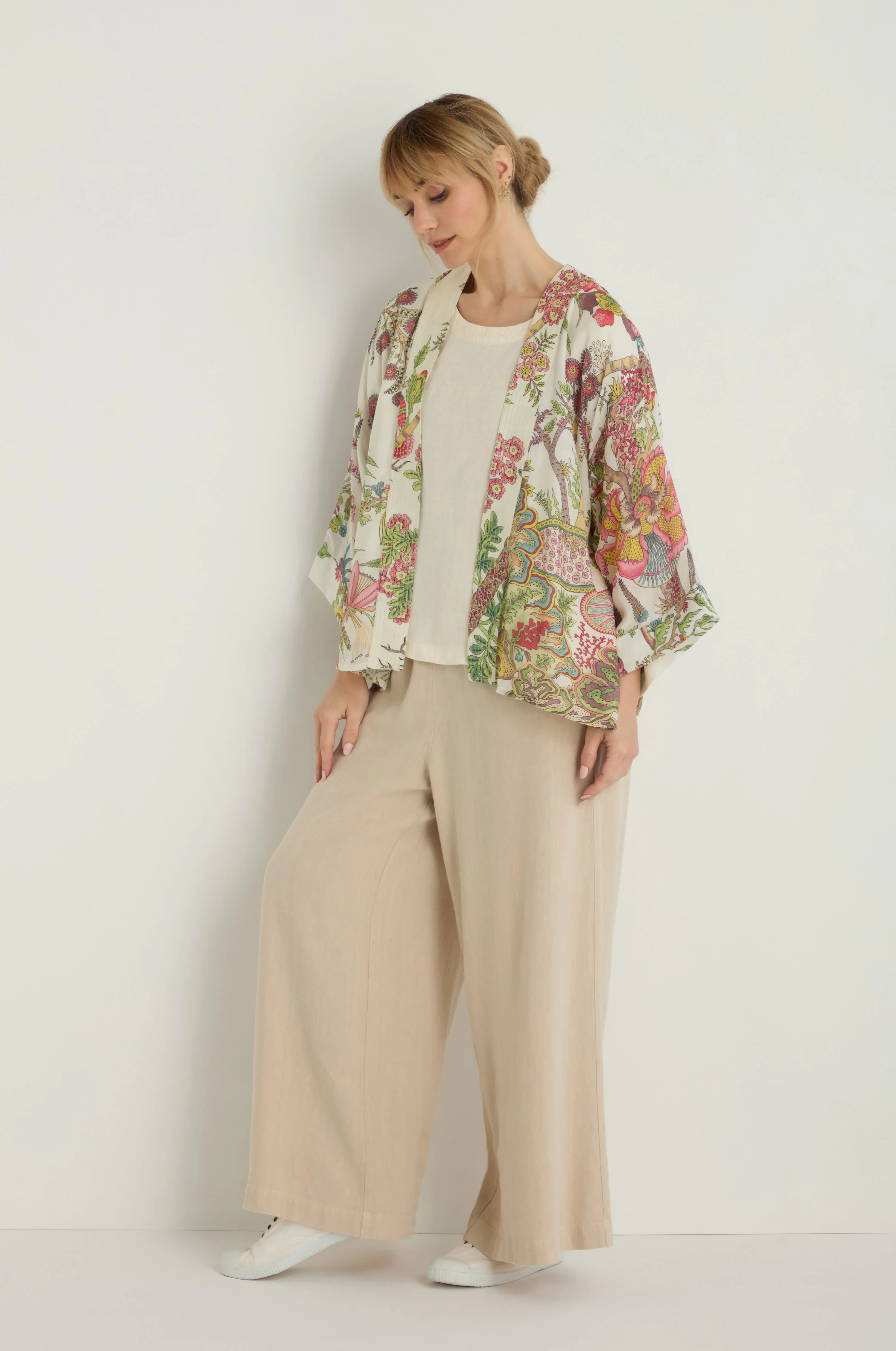 Boho Garden Ecru Print Kimono - Image 2