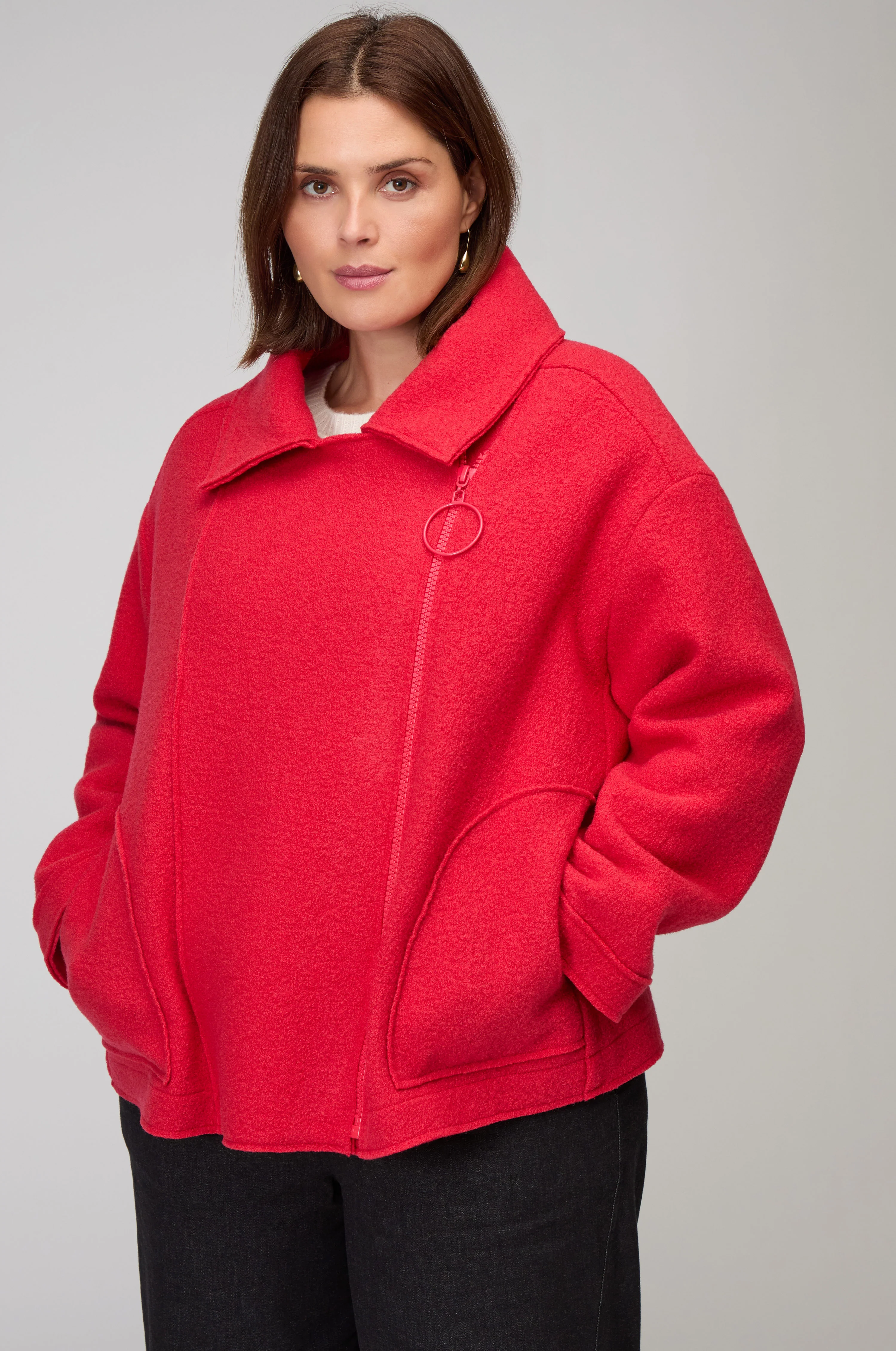 Boiled Wool Zip Tomato Boxy Jacket - Image 7