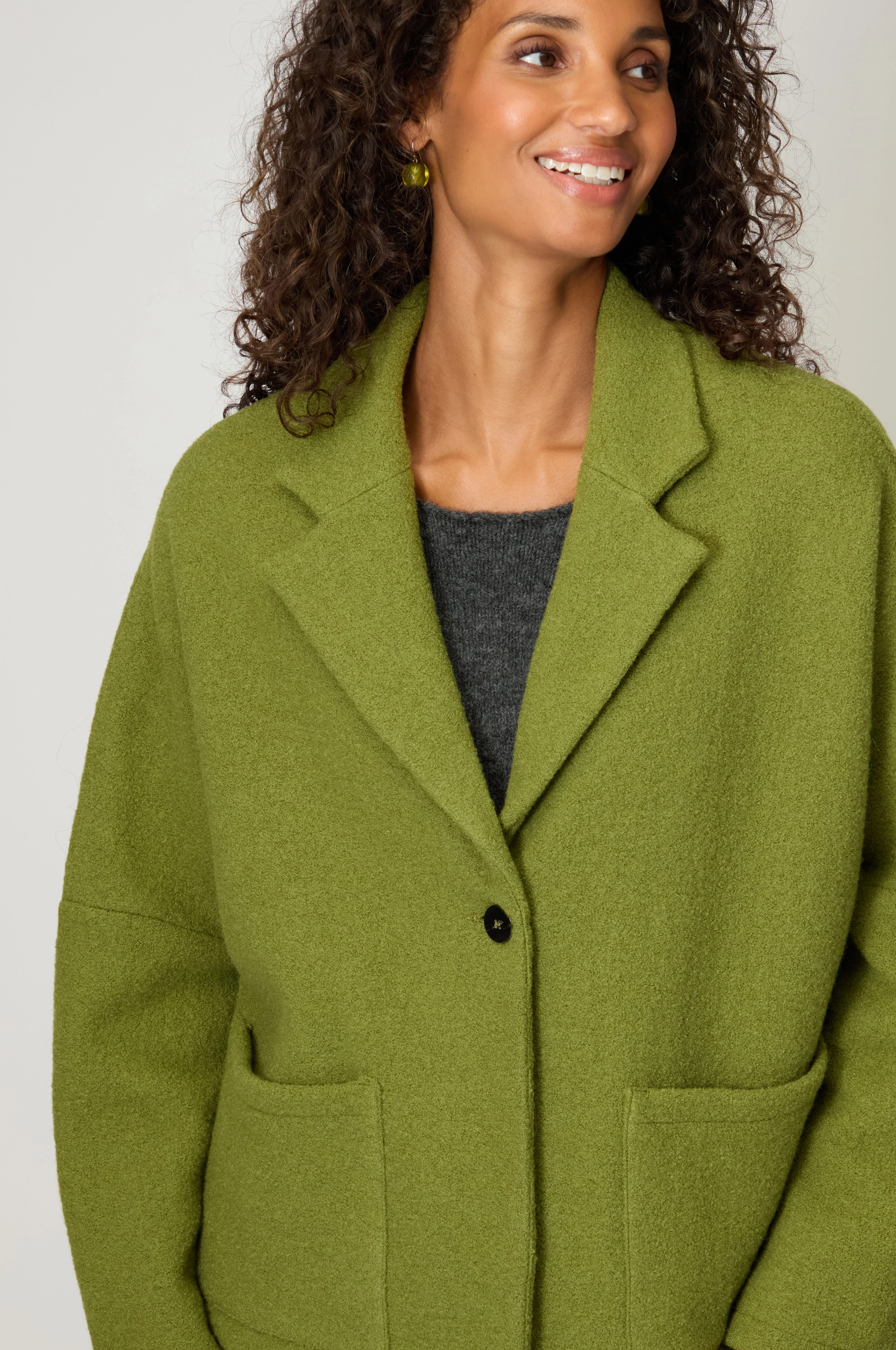 Boxy Wool Olive Jacket - Image 4