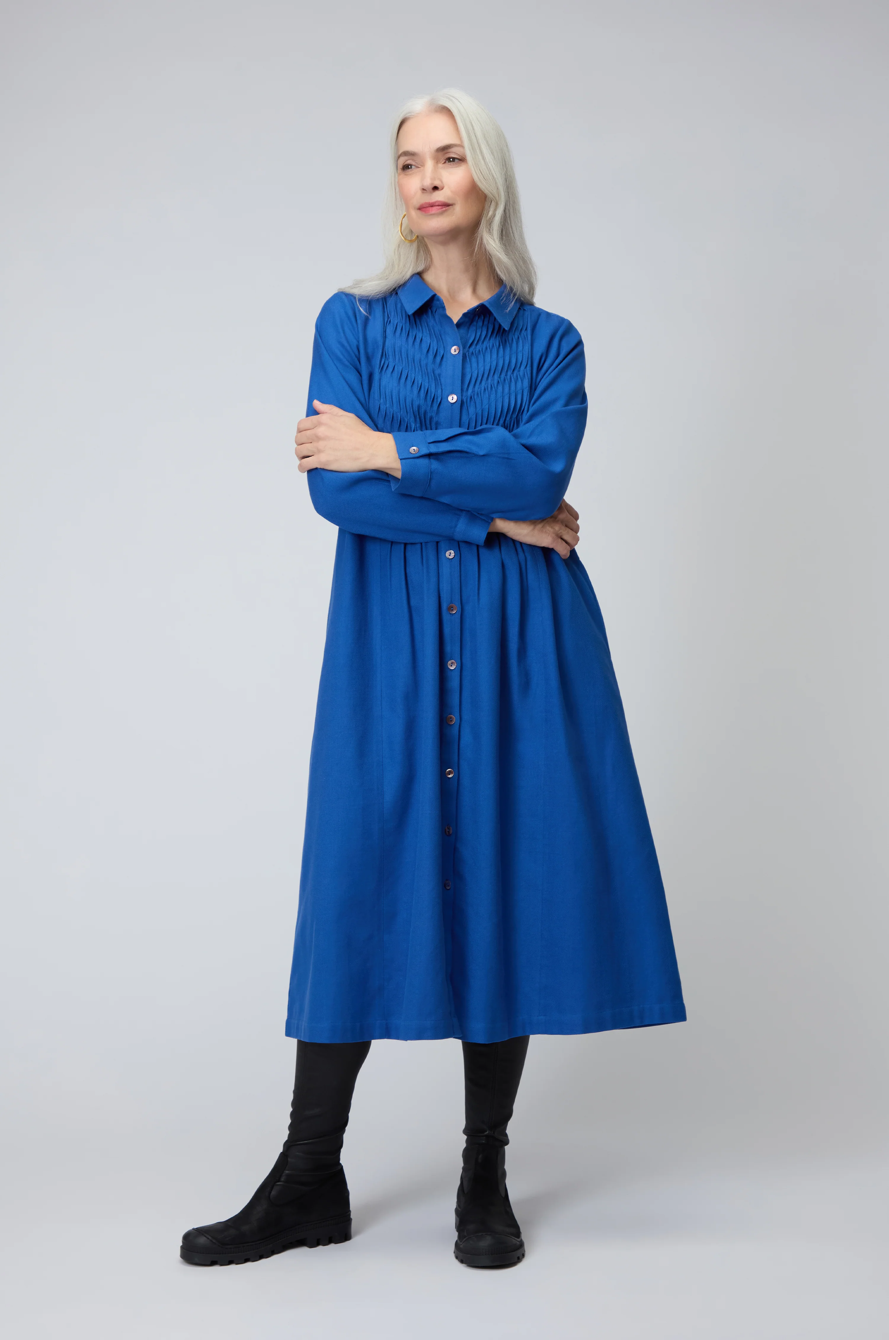 Brushed Cotton Pintuck Detail A-line Dress - Image 2