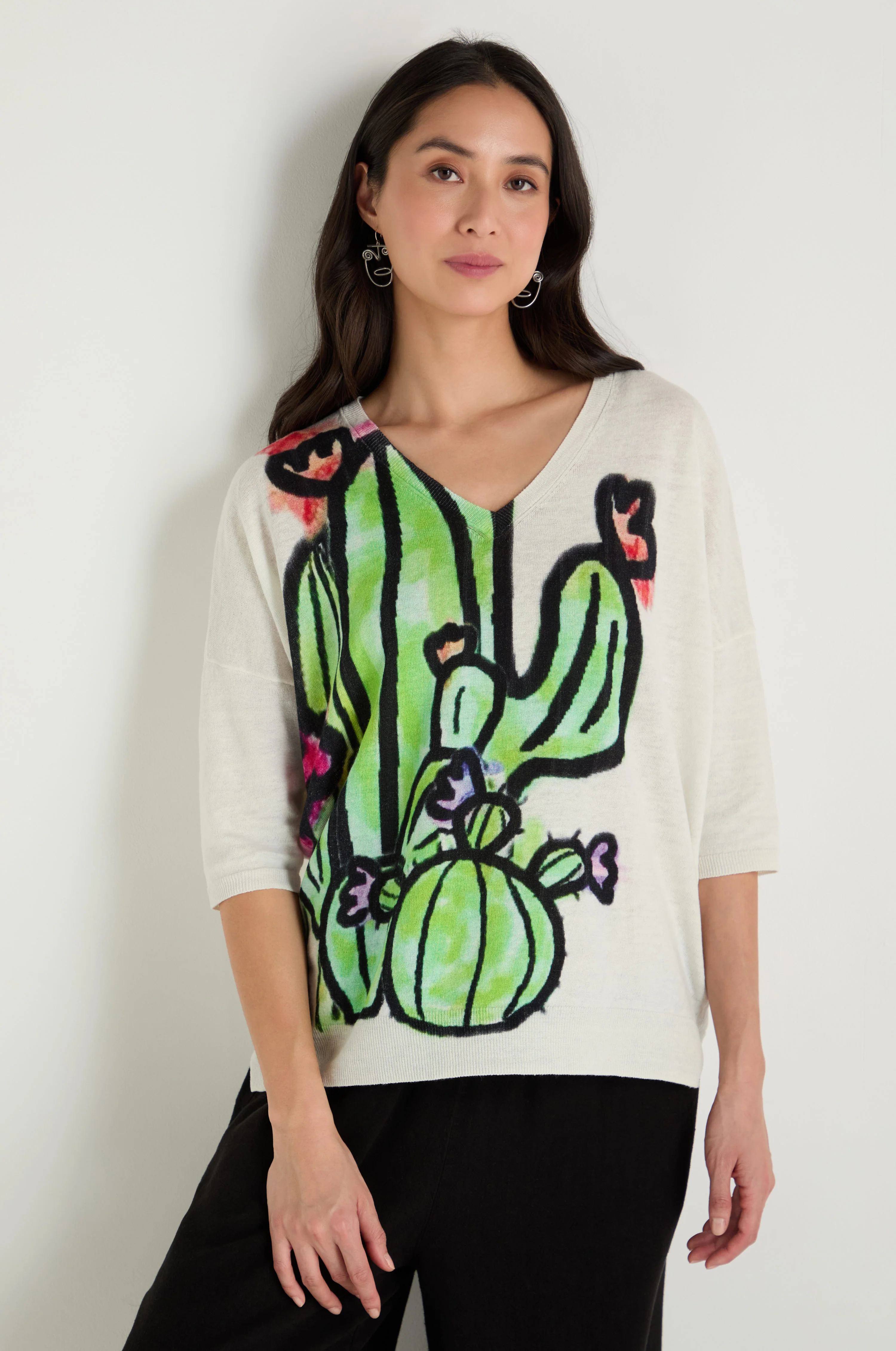 Cactus Linen Cotton V-Neck Knit