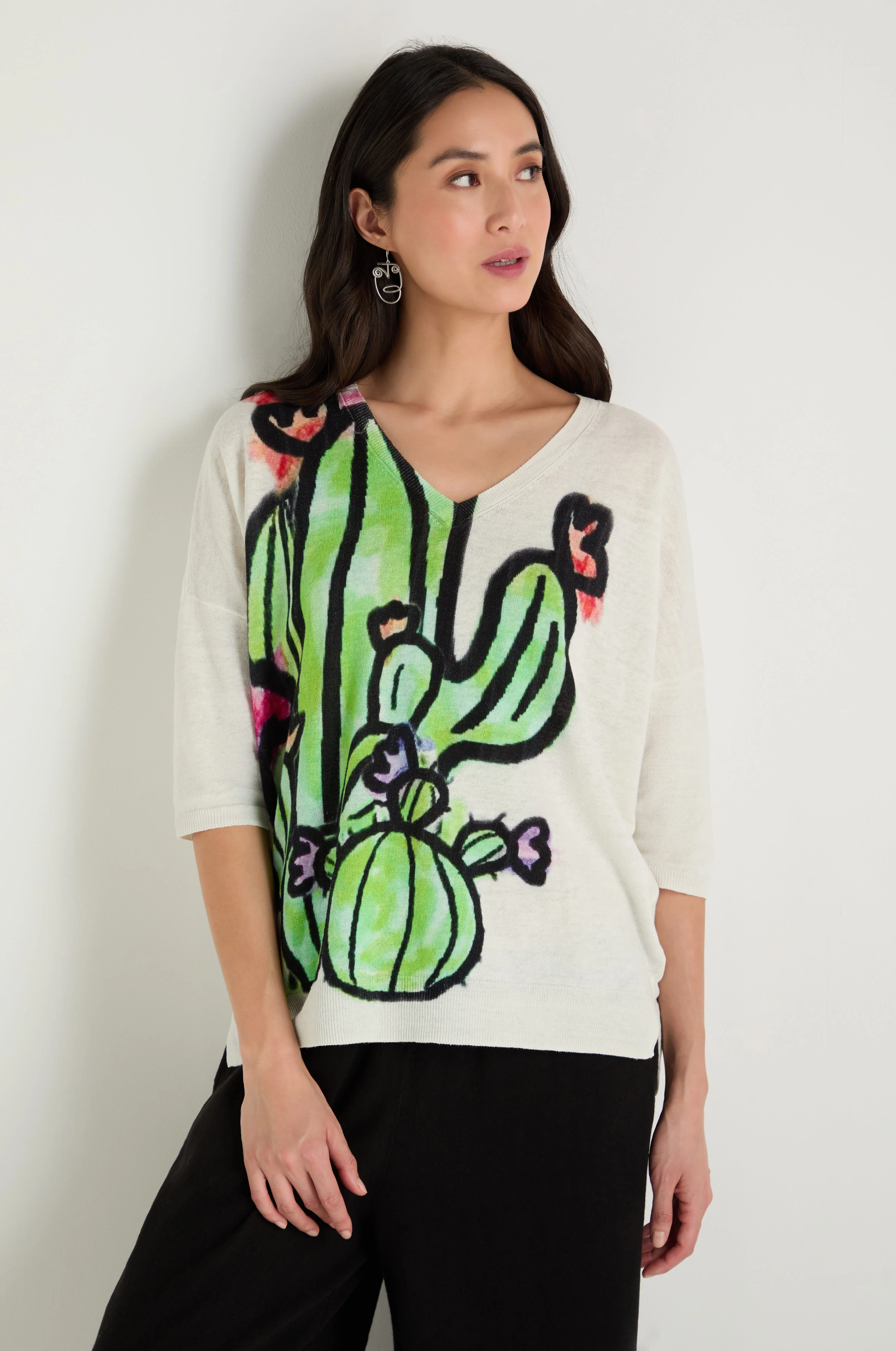 Cactus Linen Cotton V-Neck Knit - Image 5