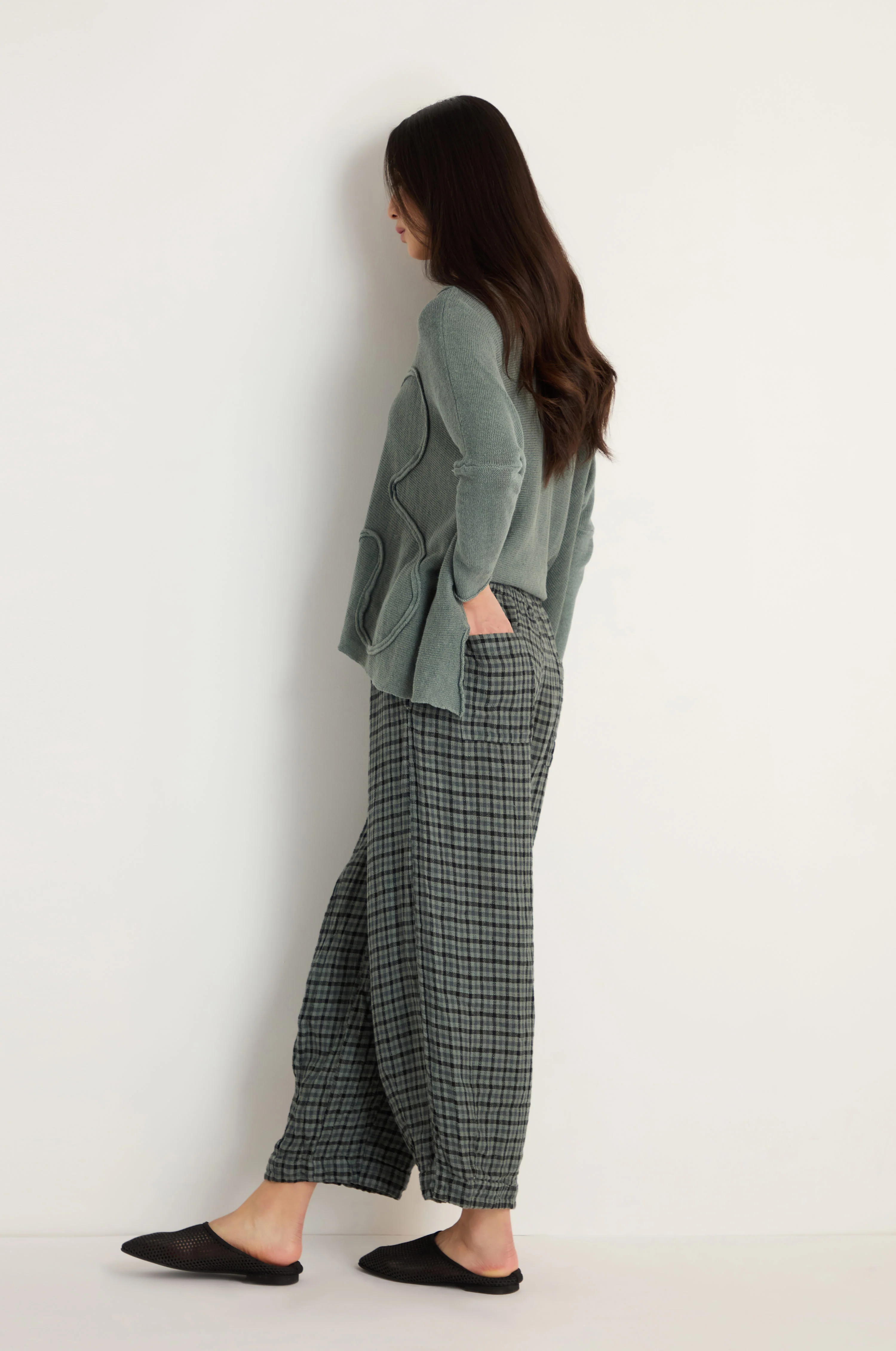 Check Linen Bubble Trousers - Image 3