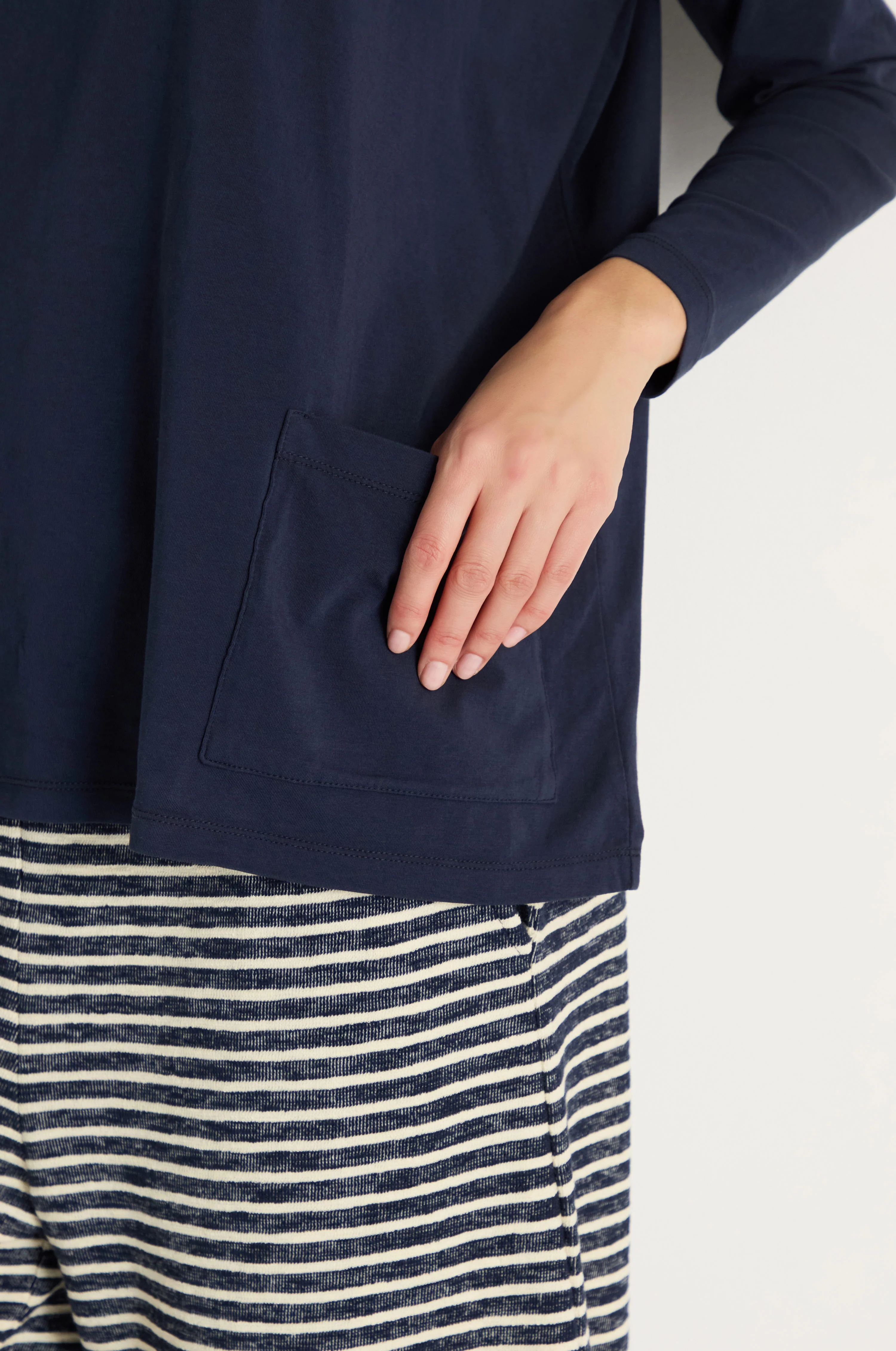 Cotton Jersey Navy Boxy Pocket Top - Image 3