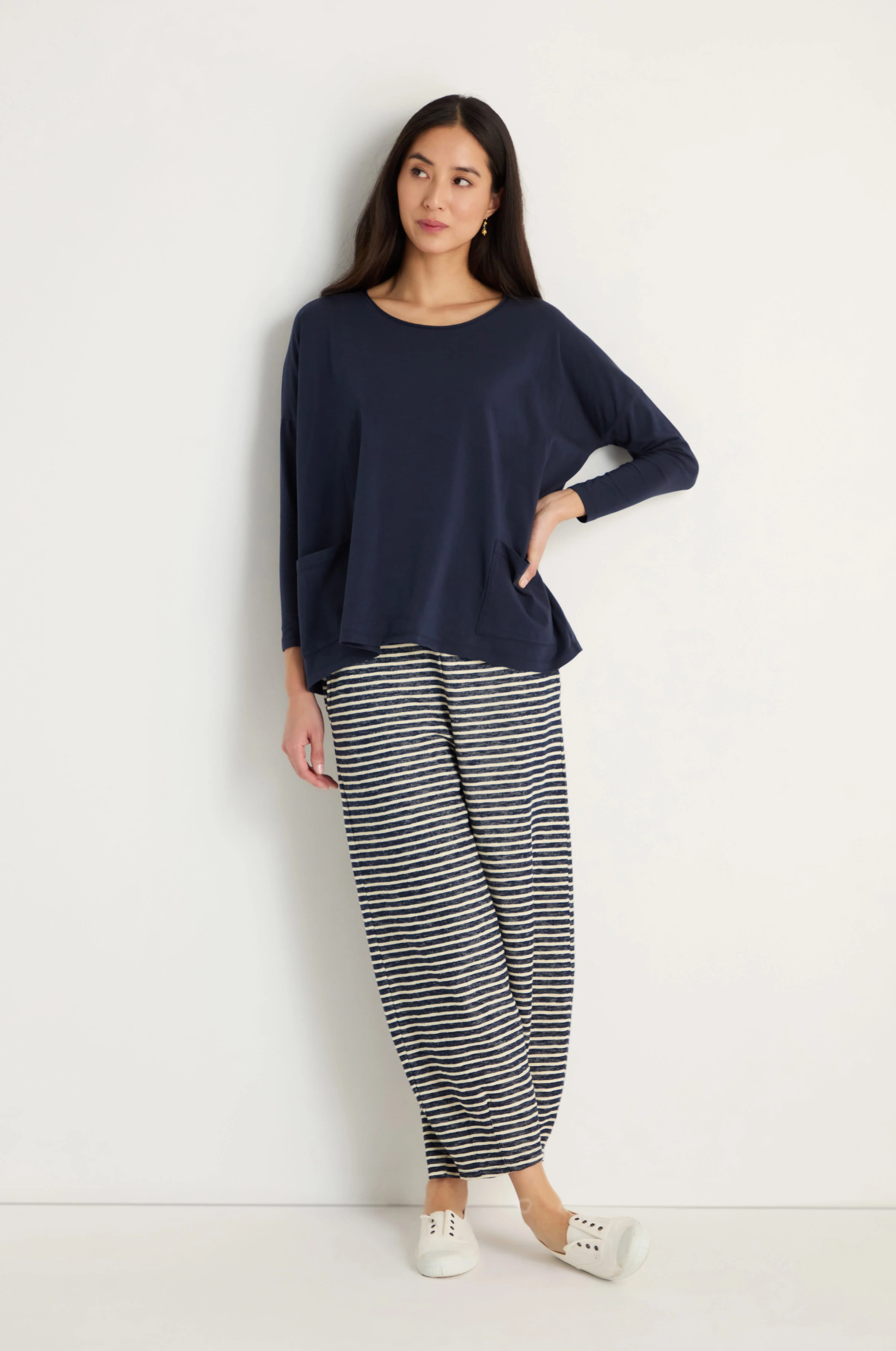 Cotton Jersey Navy Boxy Pocket Top - Image 5