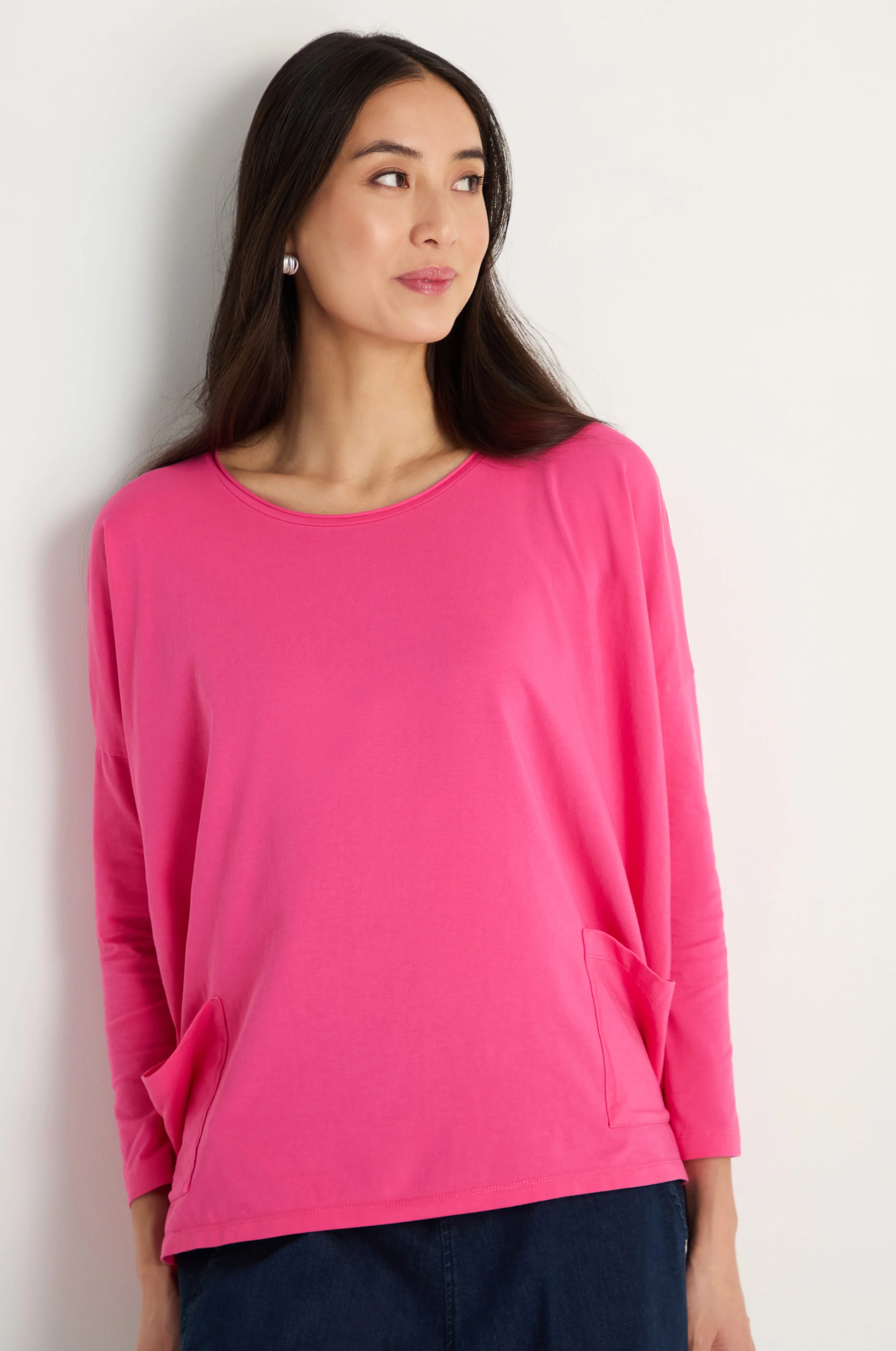 Cotton Jersey Raspberry Boxy Pocket Top