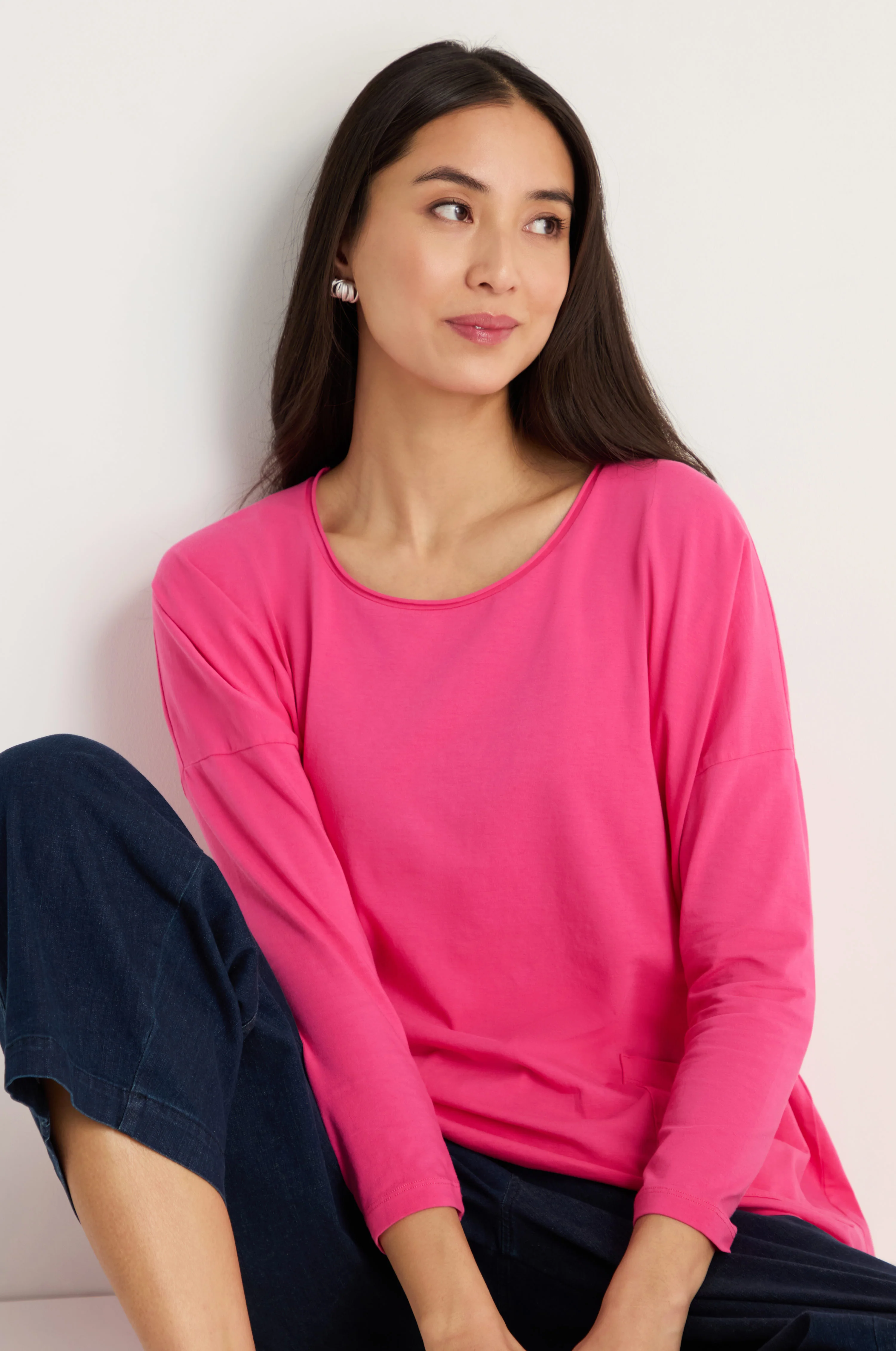 Cotton Jersey Raspberry Boxy Pocket Top - Image 2