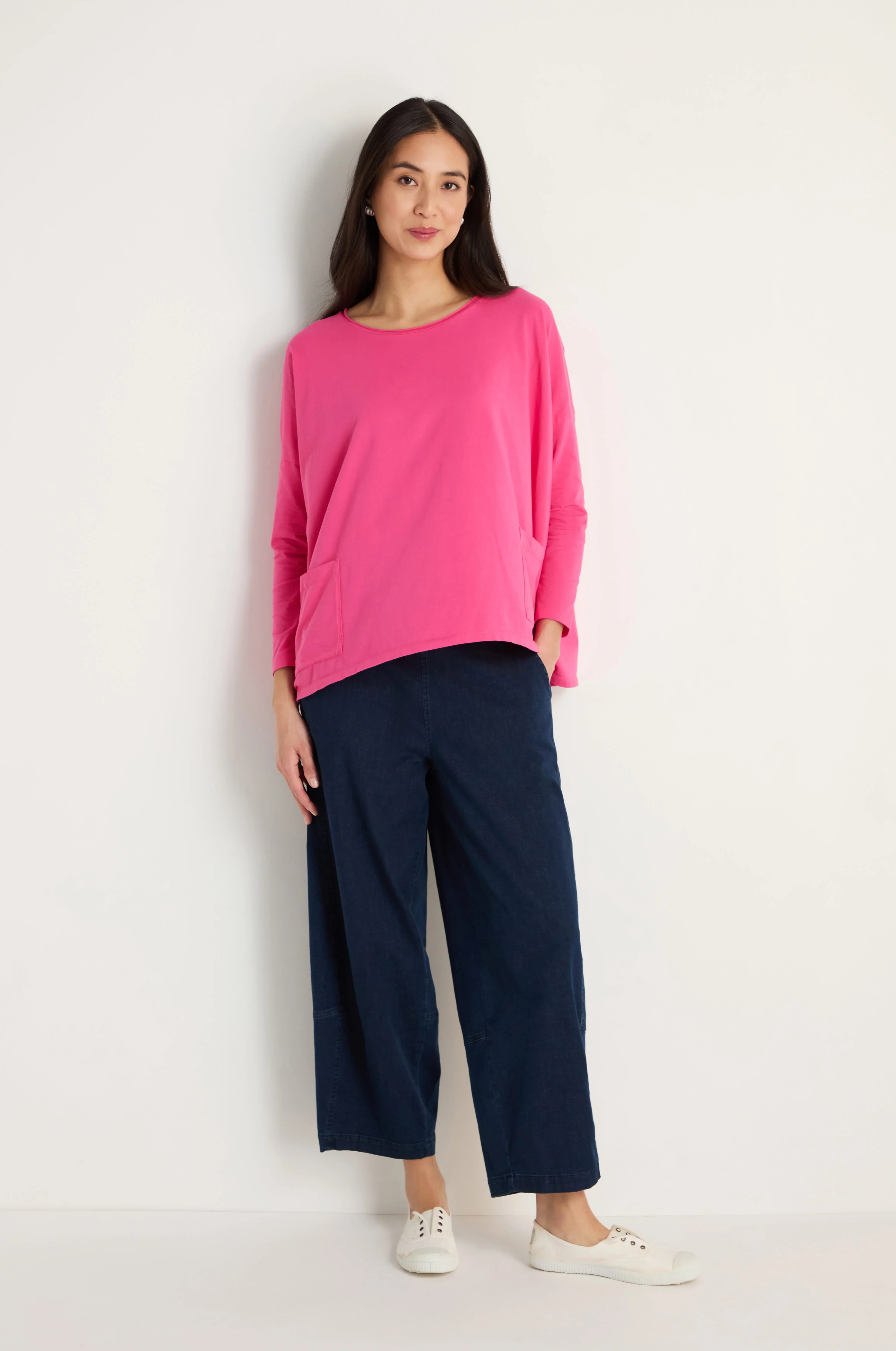 Cotton Jersey Raspberry Boxy Pocket Top - Image 3