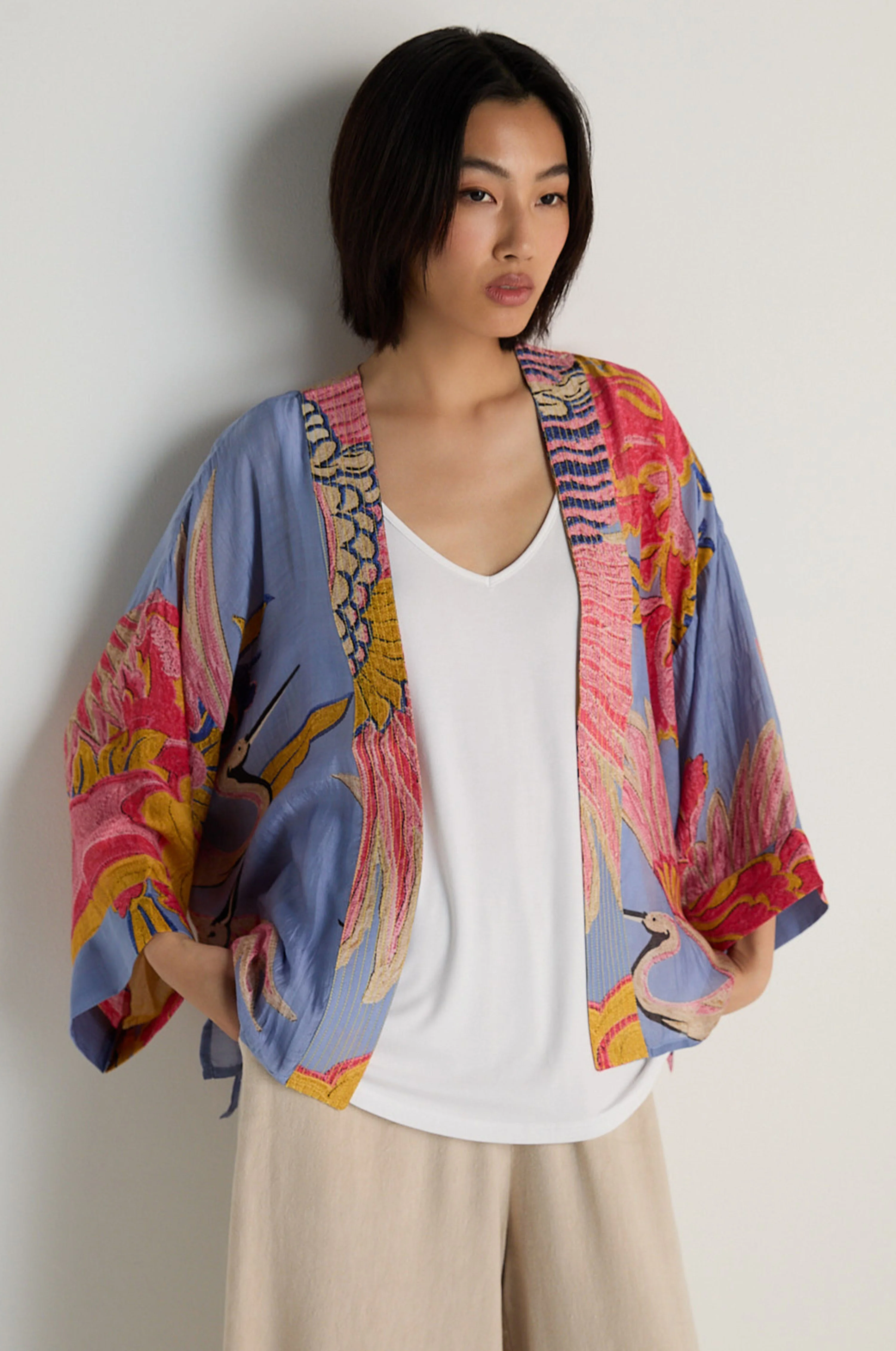 Crane Slate Print Kimono