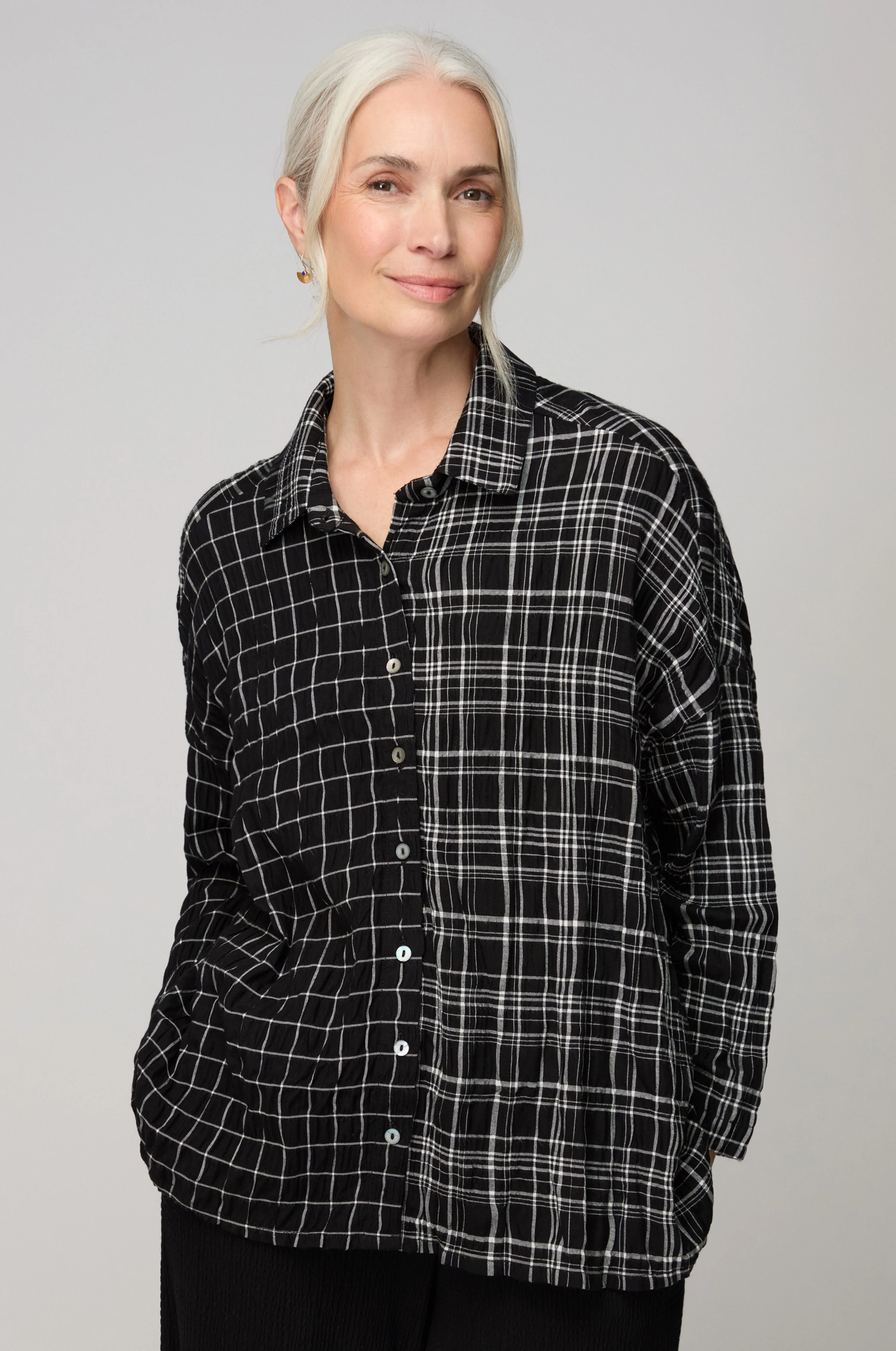 Crinkle Window Check Boxy Shirt - Image 3