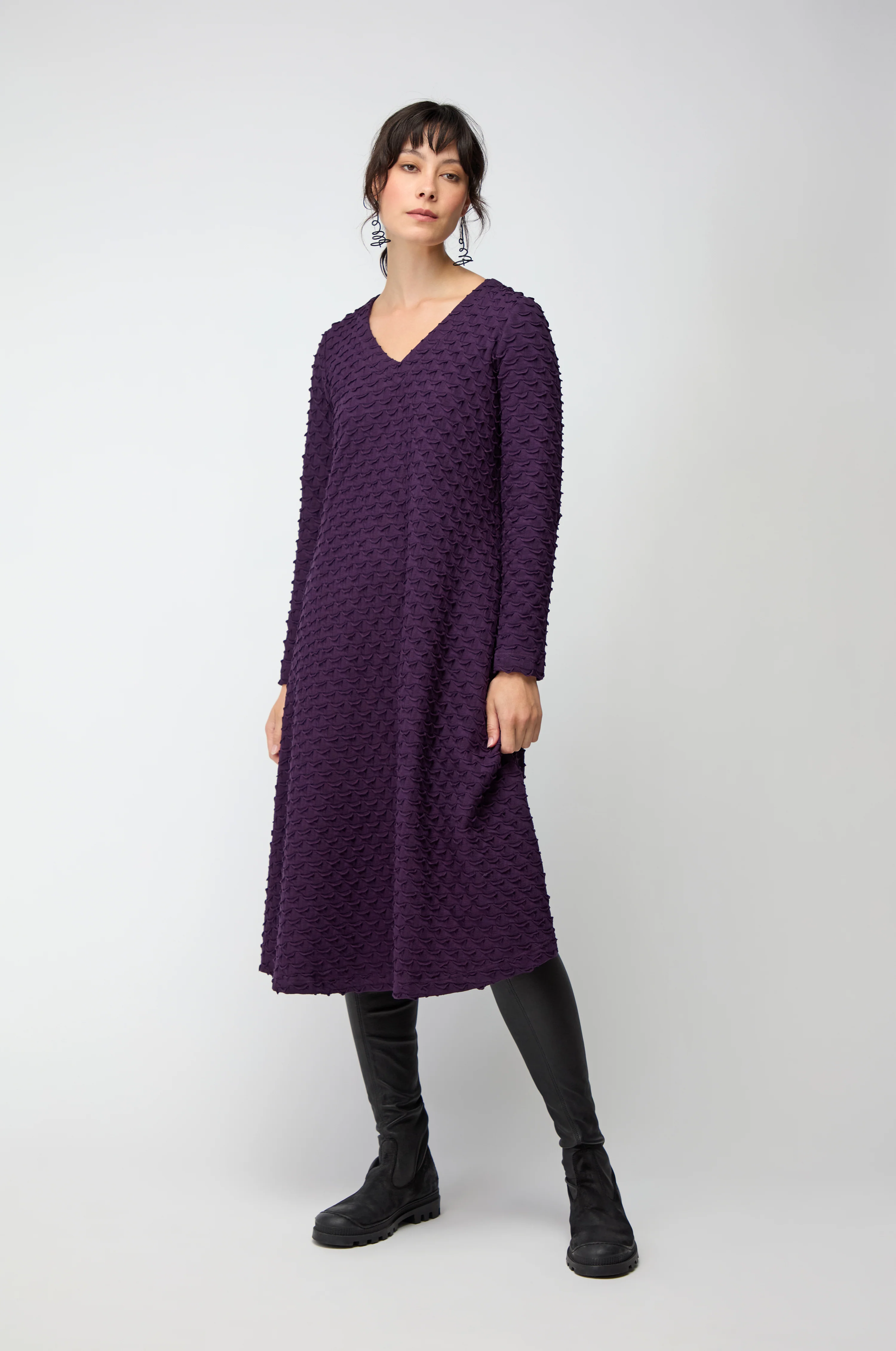 Origami Jersey V Neck Damson Dress - Image 3