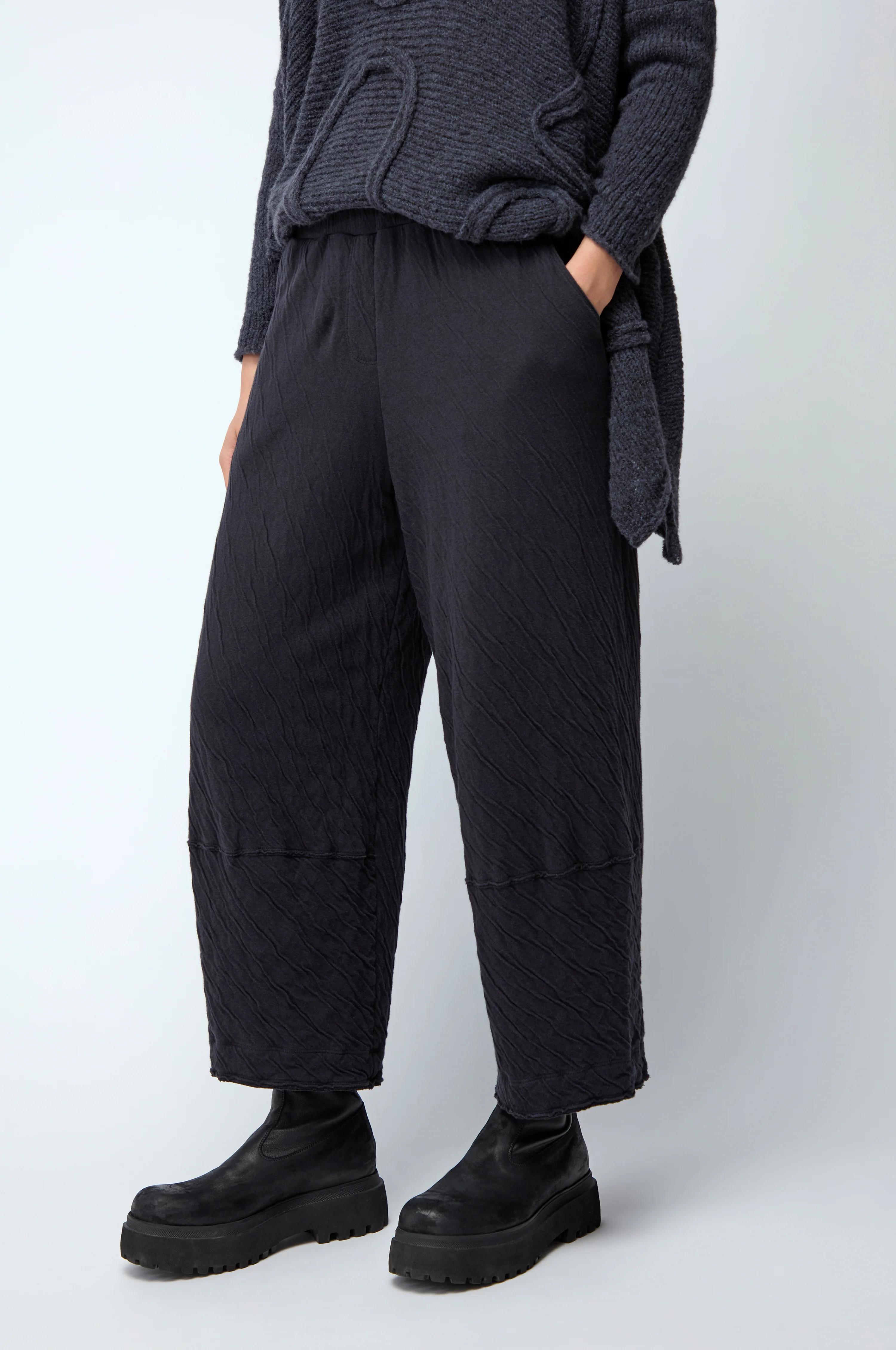 Dark Grey Crinkle Jersey Trousers
