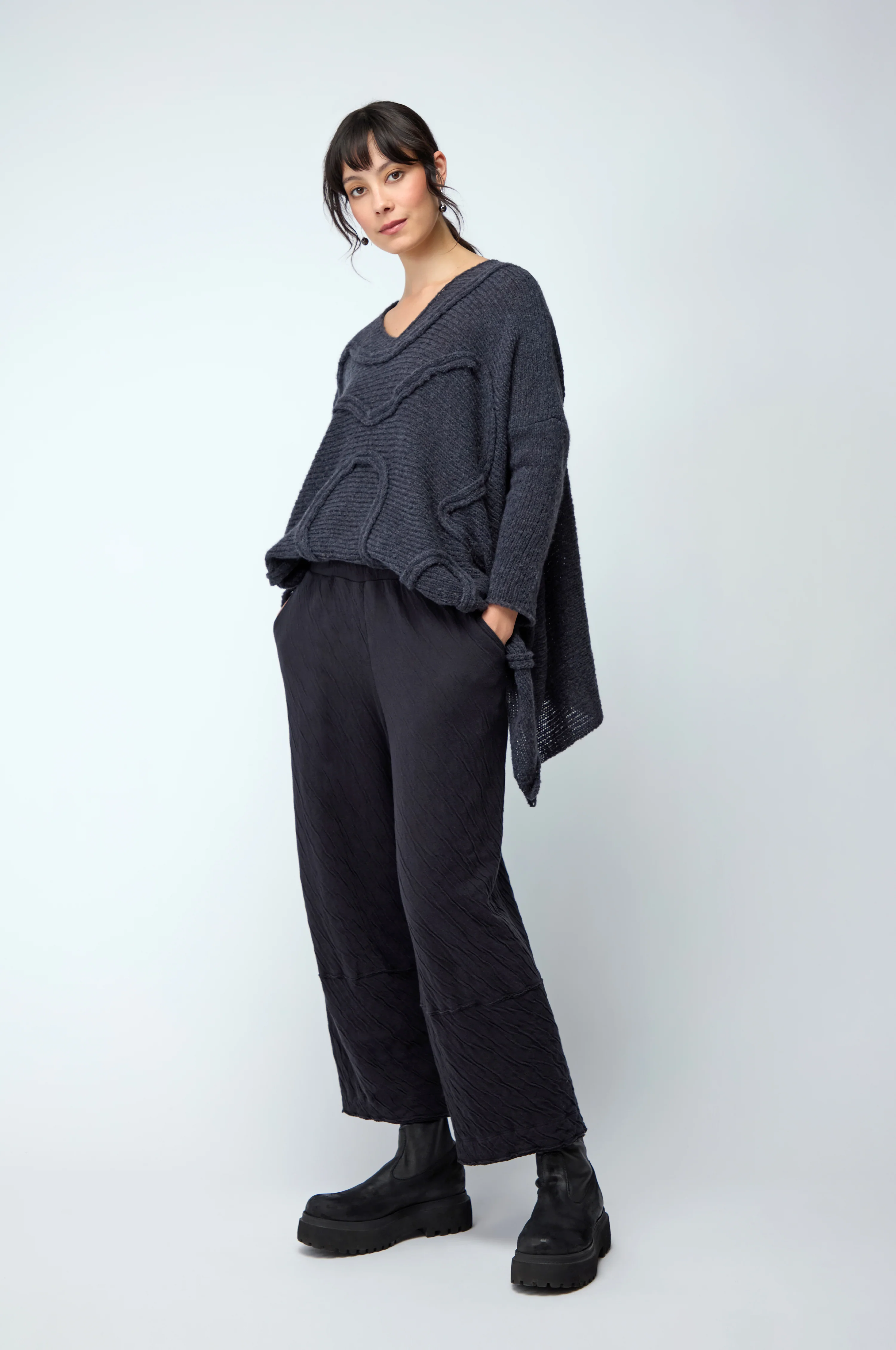 Dark Grey Crinkle Jersey Trousers - Image 2