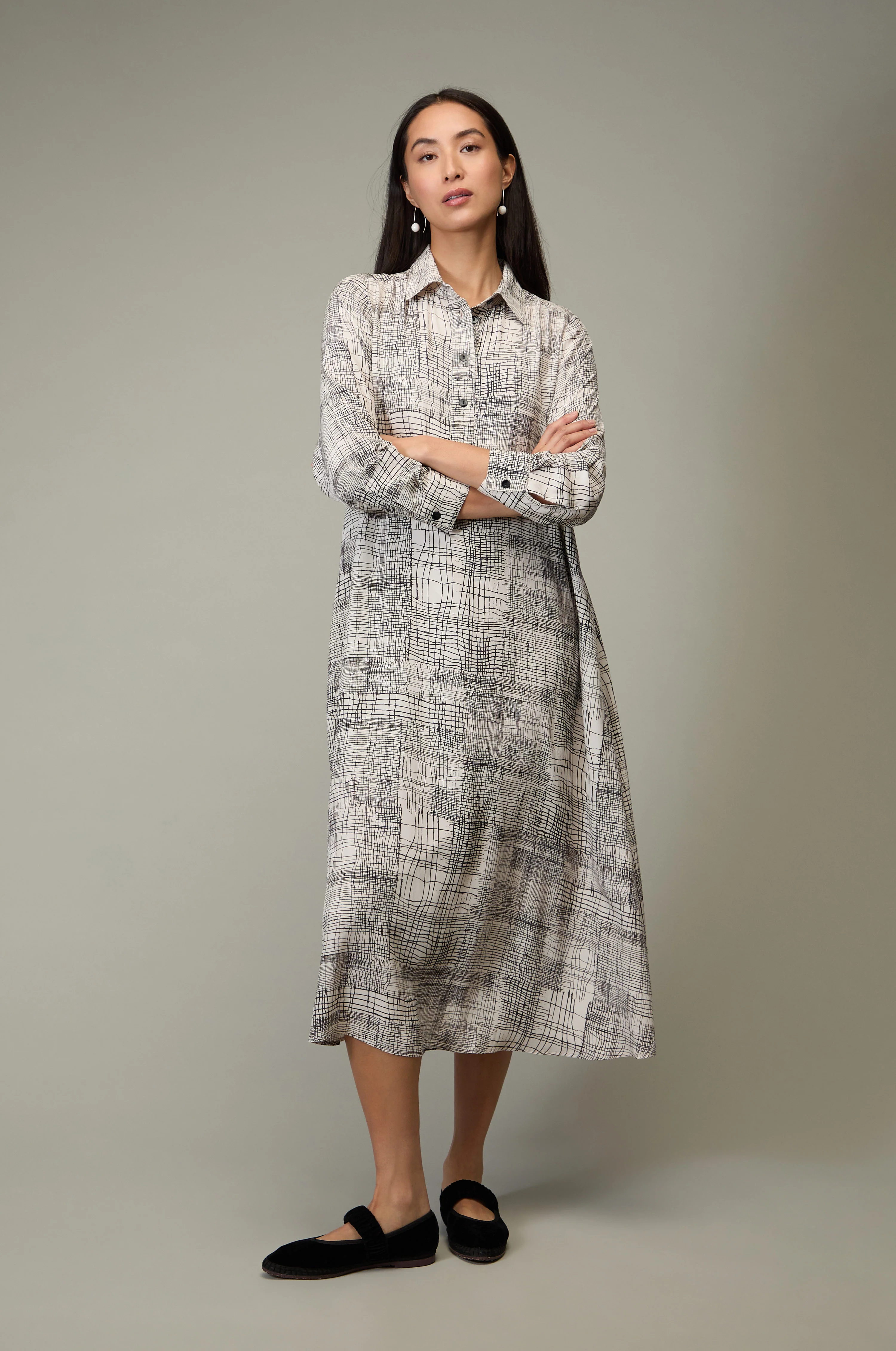 Etched Check Print Shirt Dress - Image 4