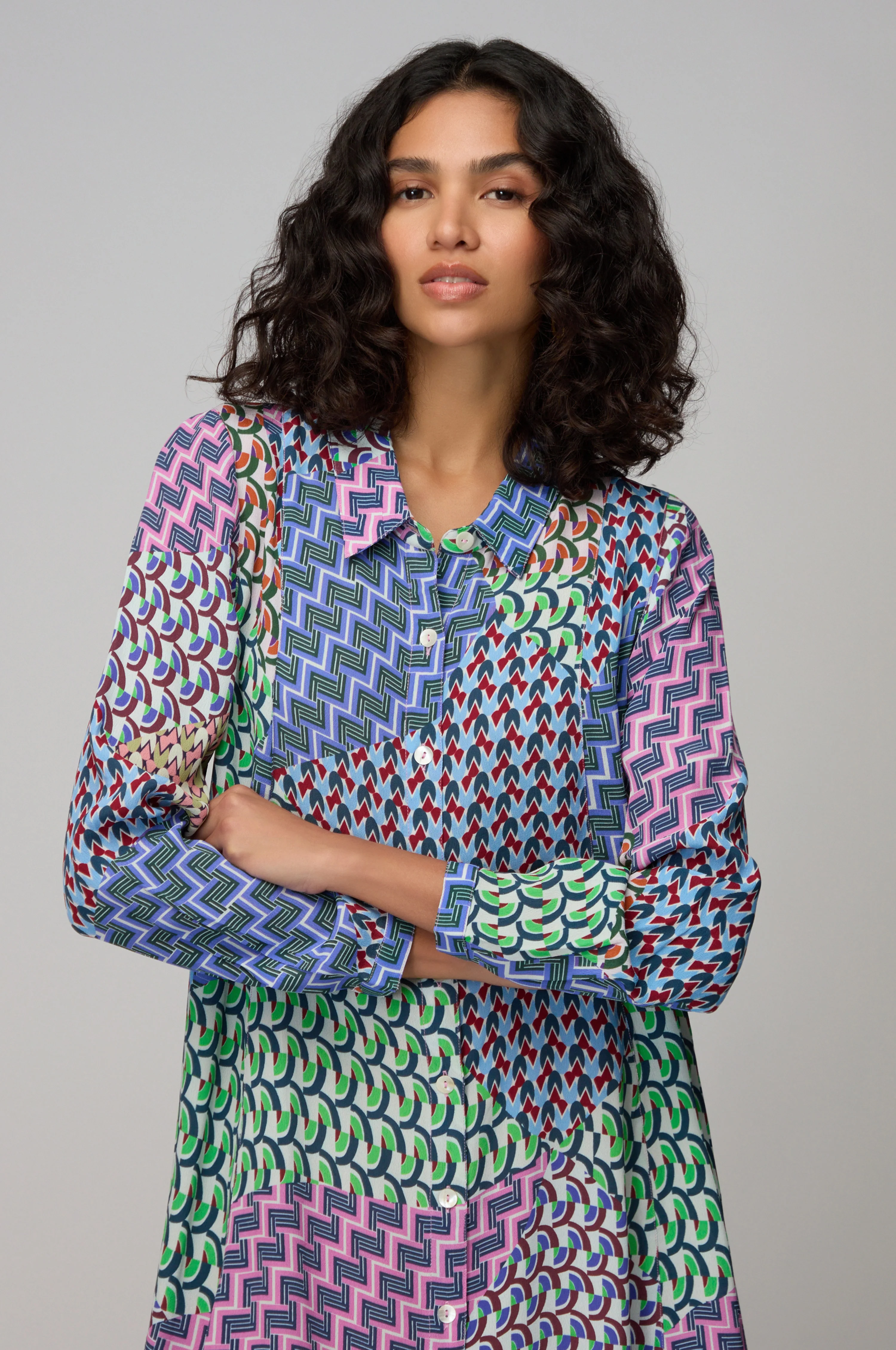 Geo Patchwork Print Shirt Dress - Image 6