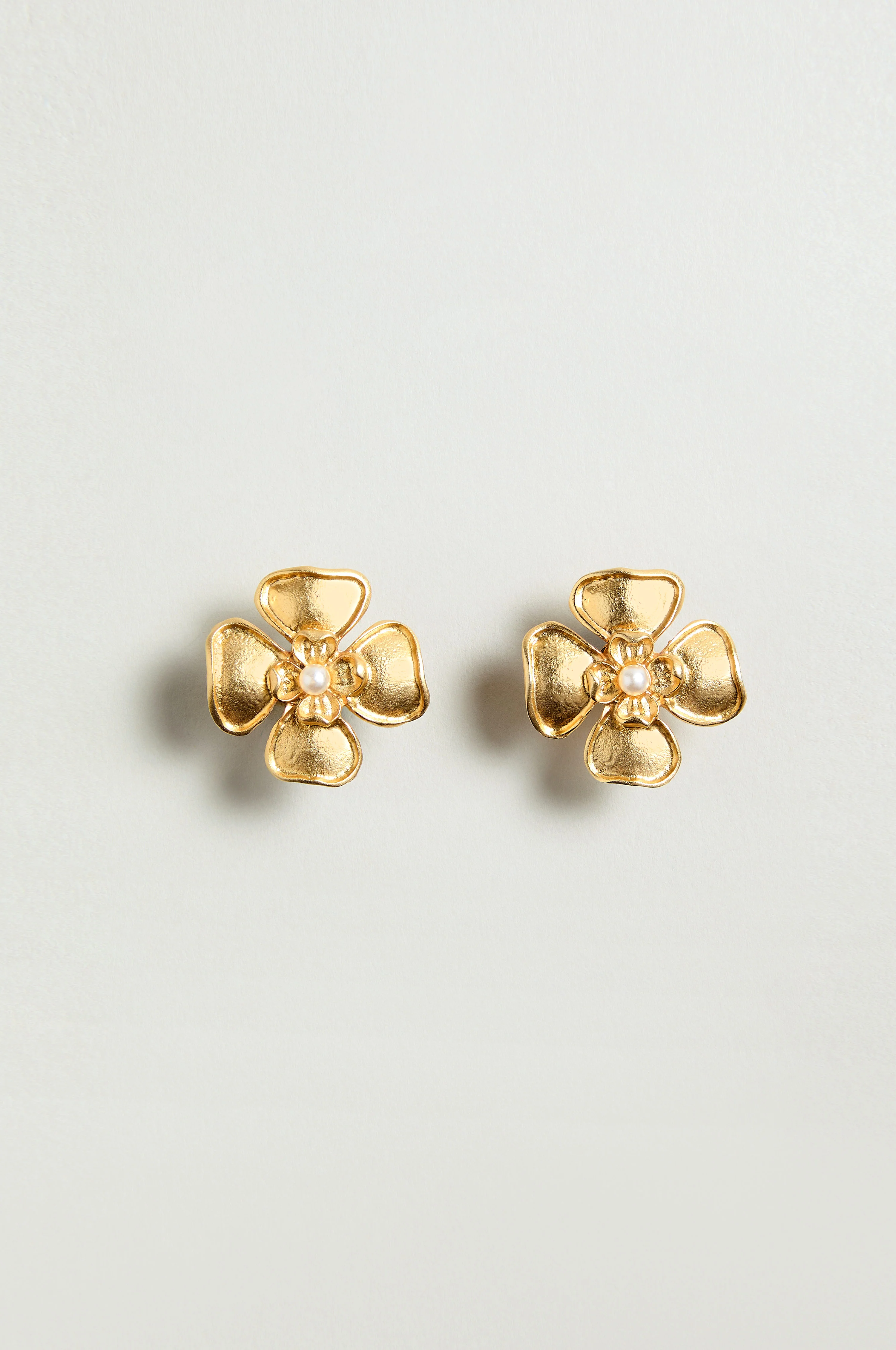 Gold Plated Flower Pearl Earrings - Image 3