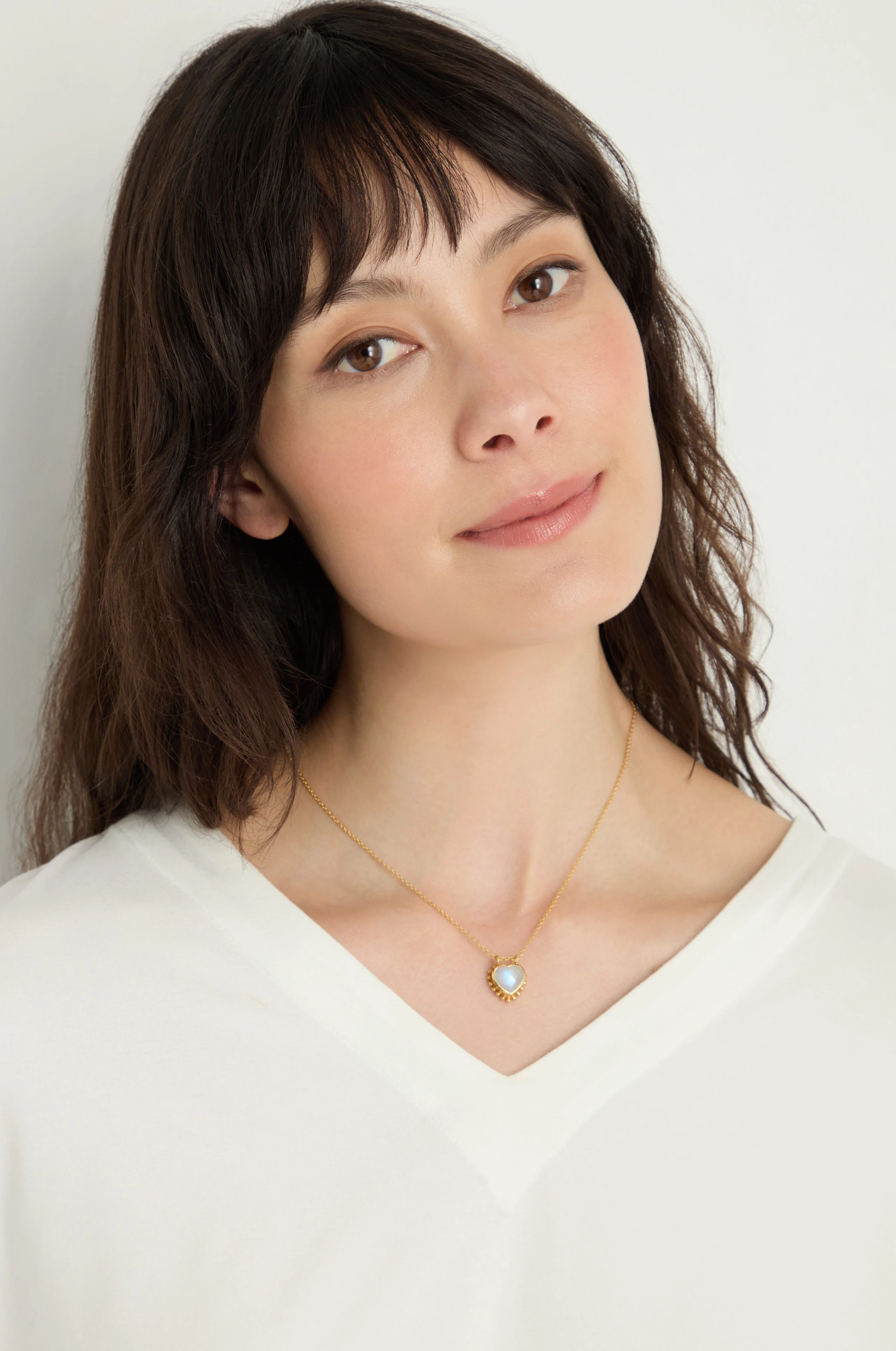 Gold Plated White Moonstone Heart Necklace - Image 4