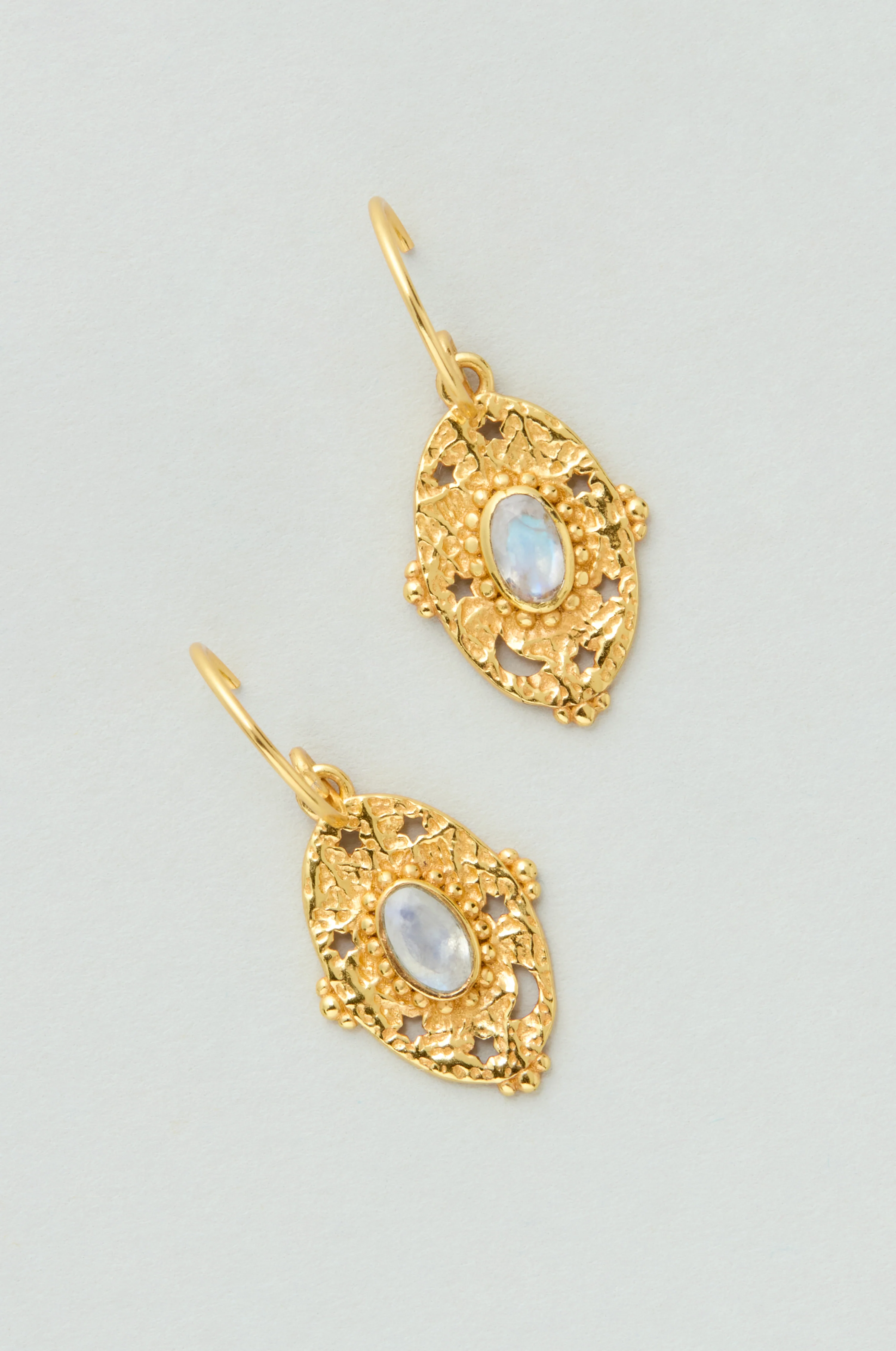 Gold Plated White Moonstone Orion Earrings
