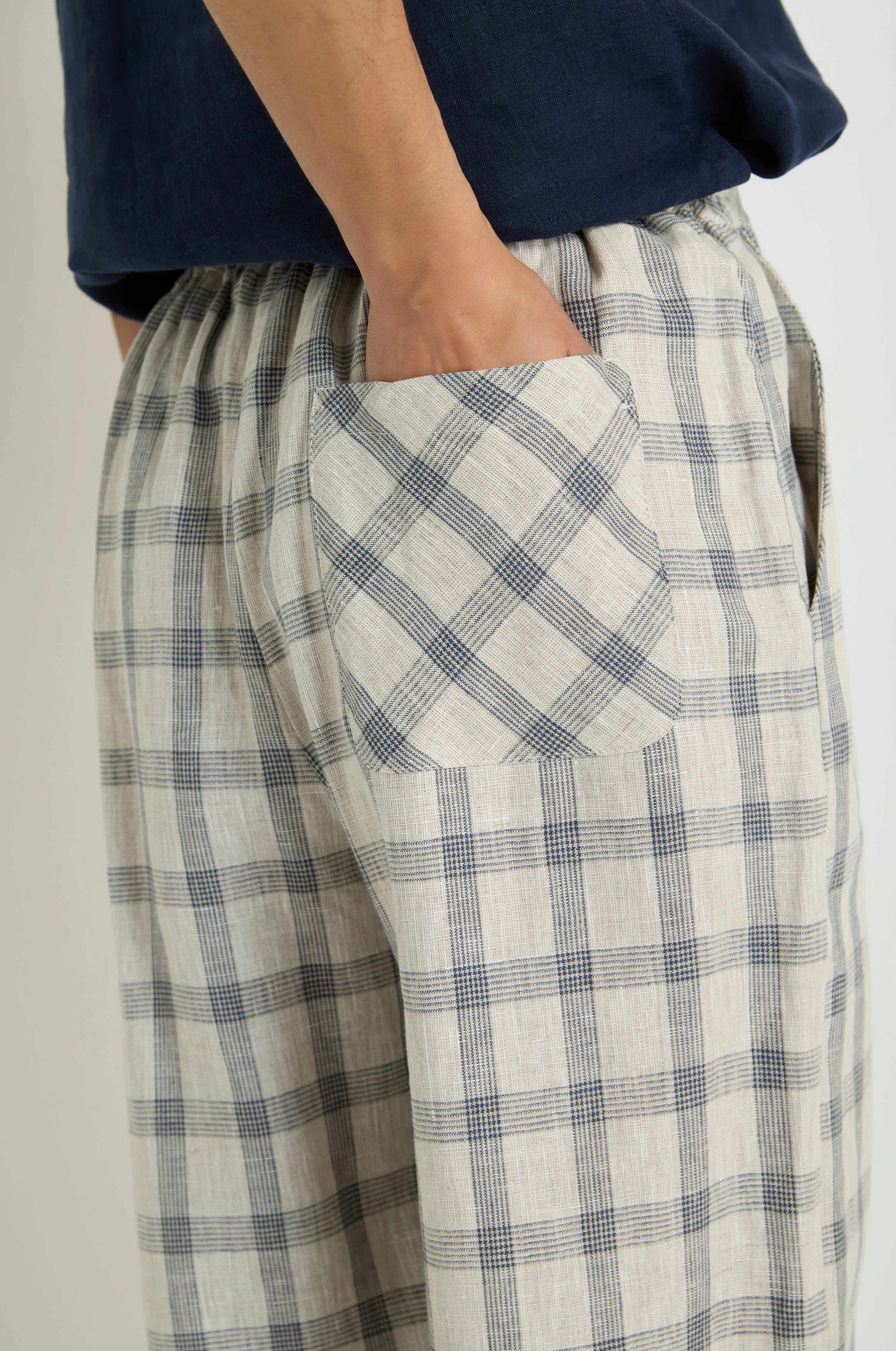 Grid Check Linen Bubble Trousers - Image 5
