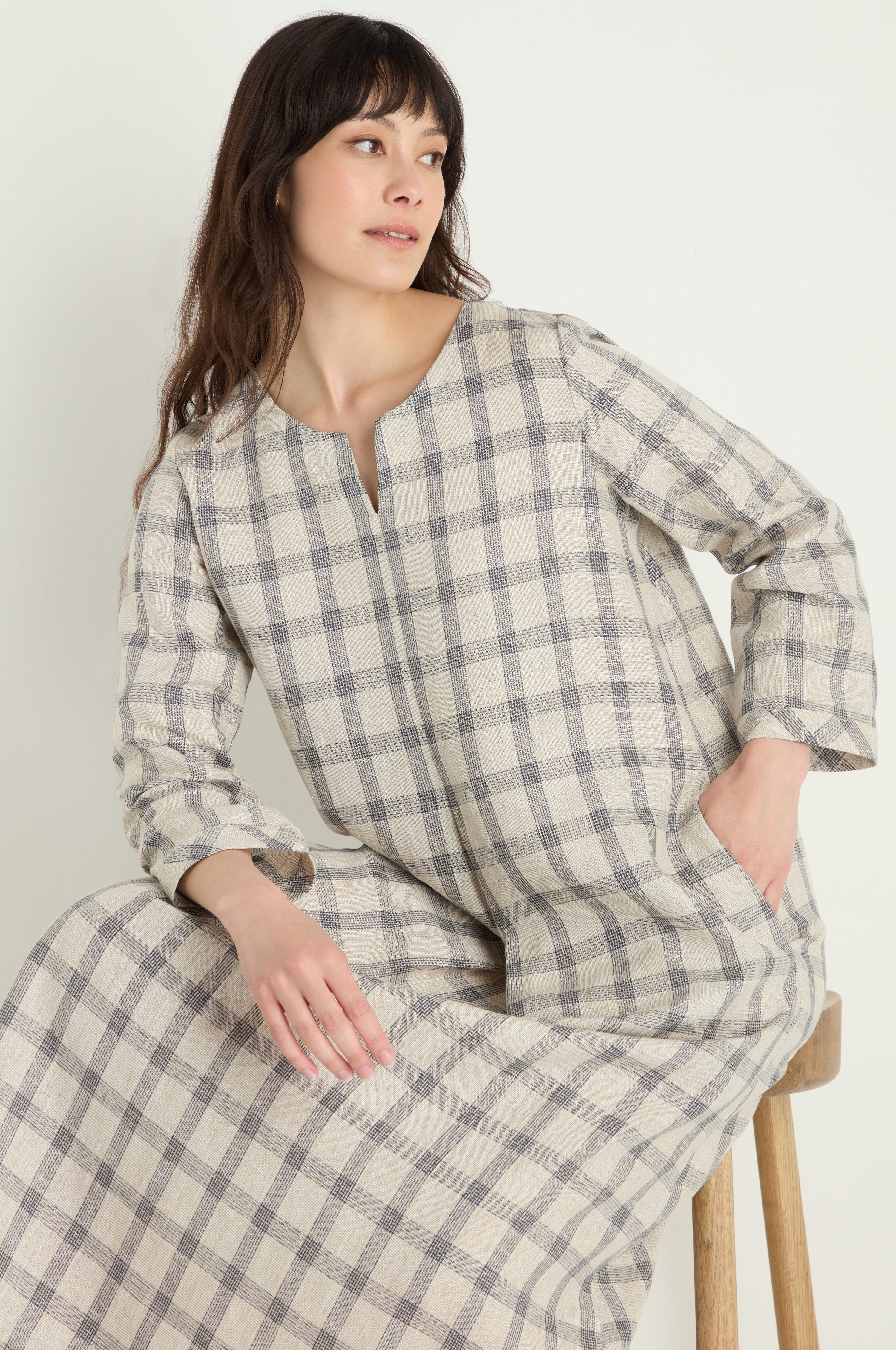 Grid Check Linen Dress - Image 2