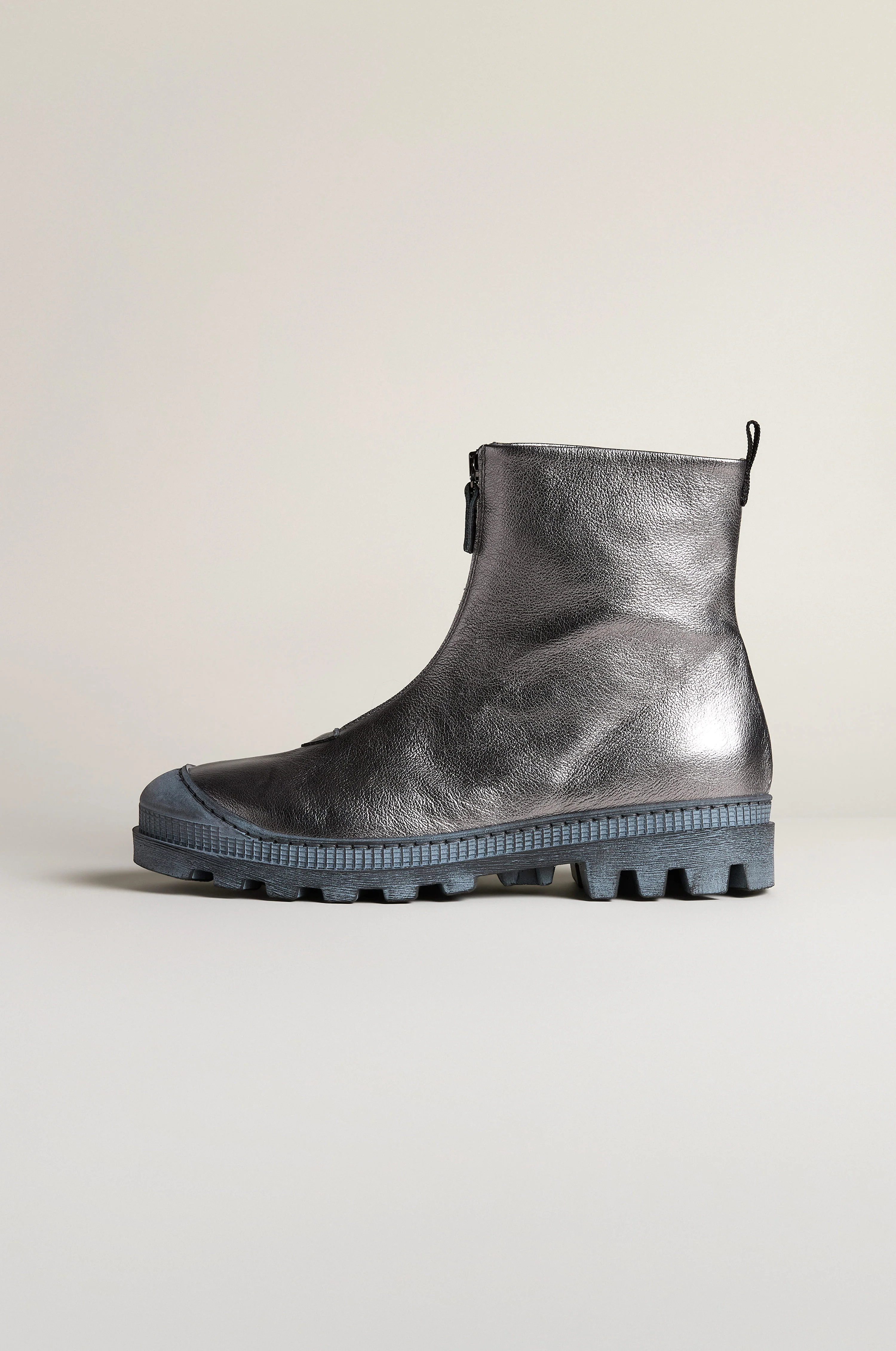 Gunmetal Zip Front Leather Boots - Image 4