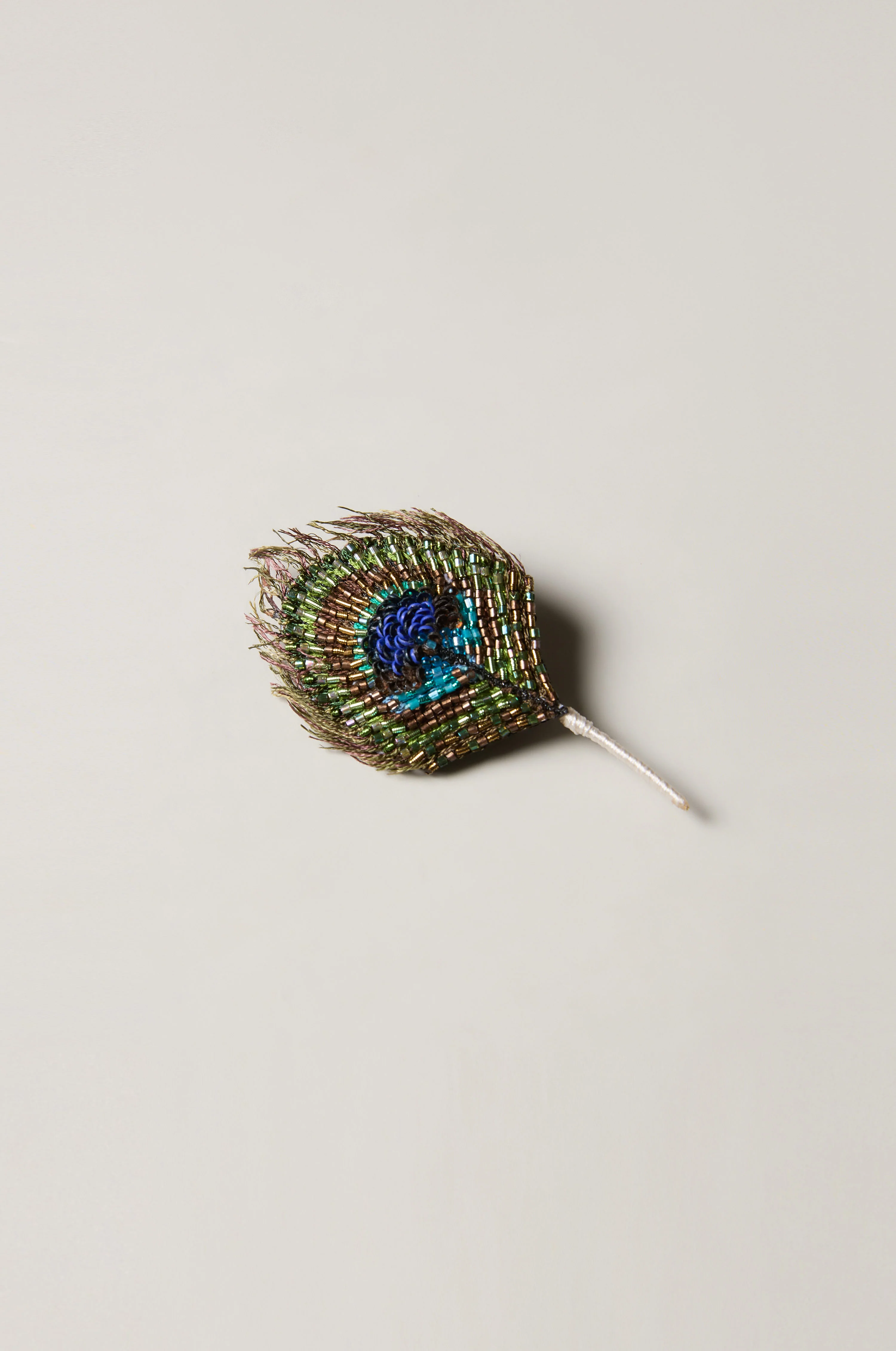 Hand Beaded Peacock Feather Brooch - Image 5