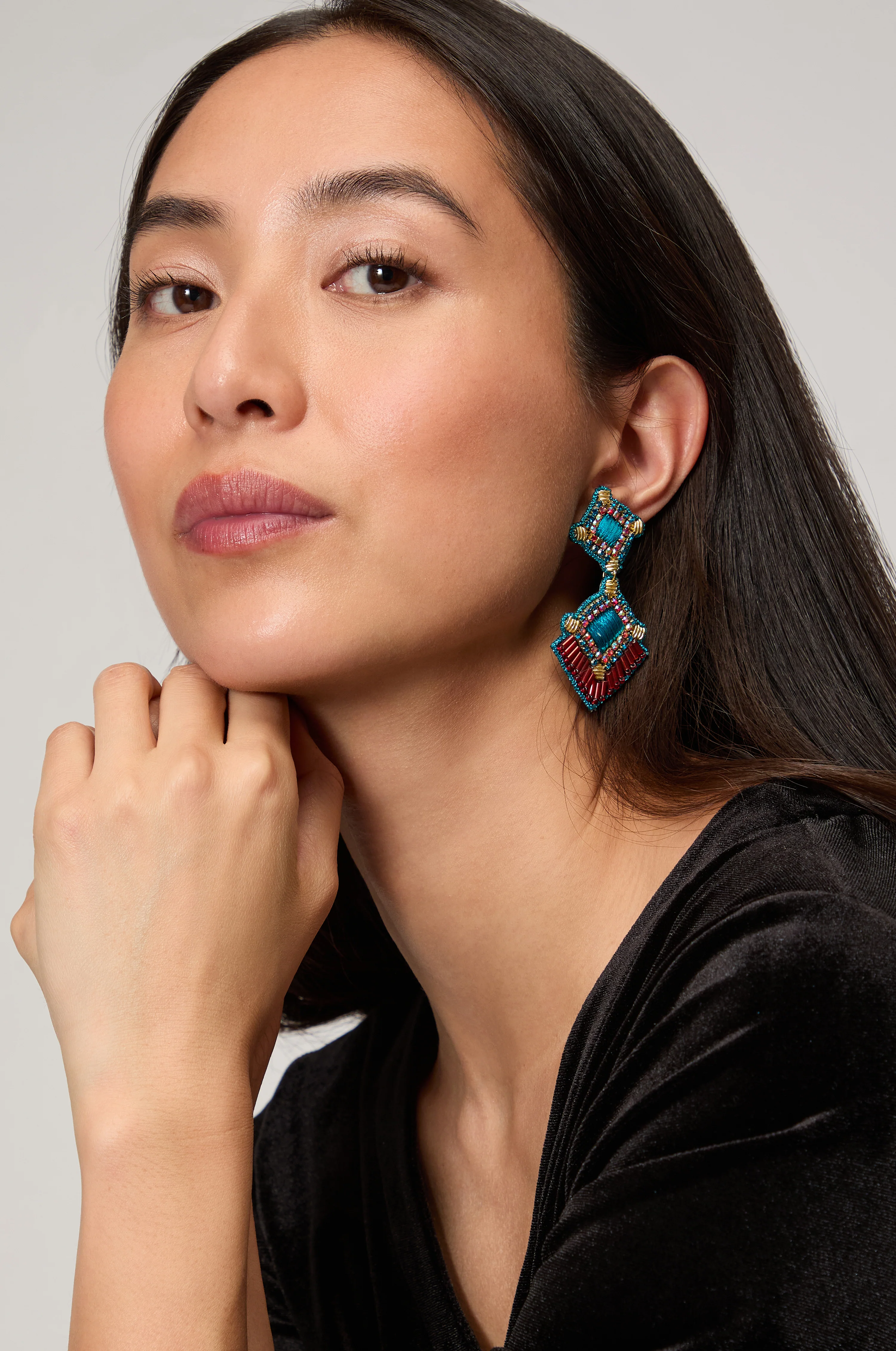 Hand Embroidered Square Drop Earrings