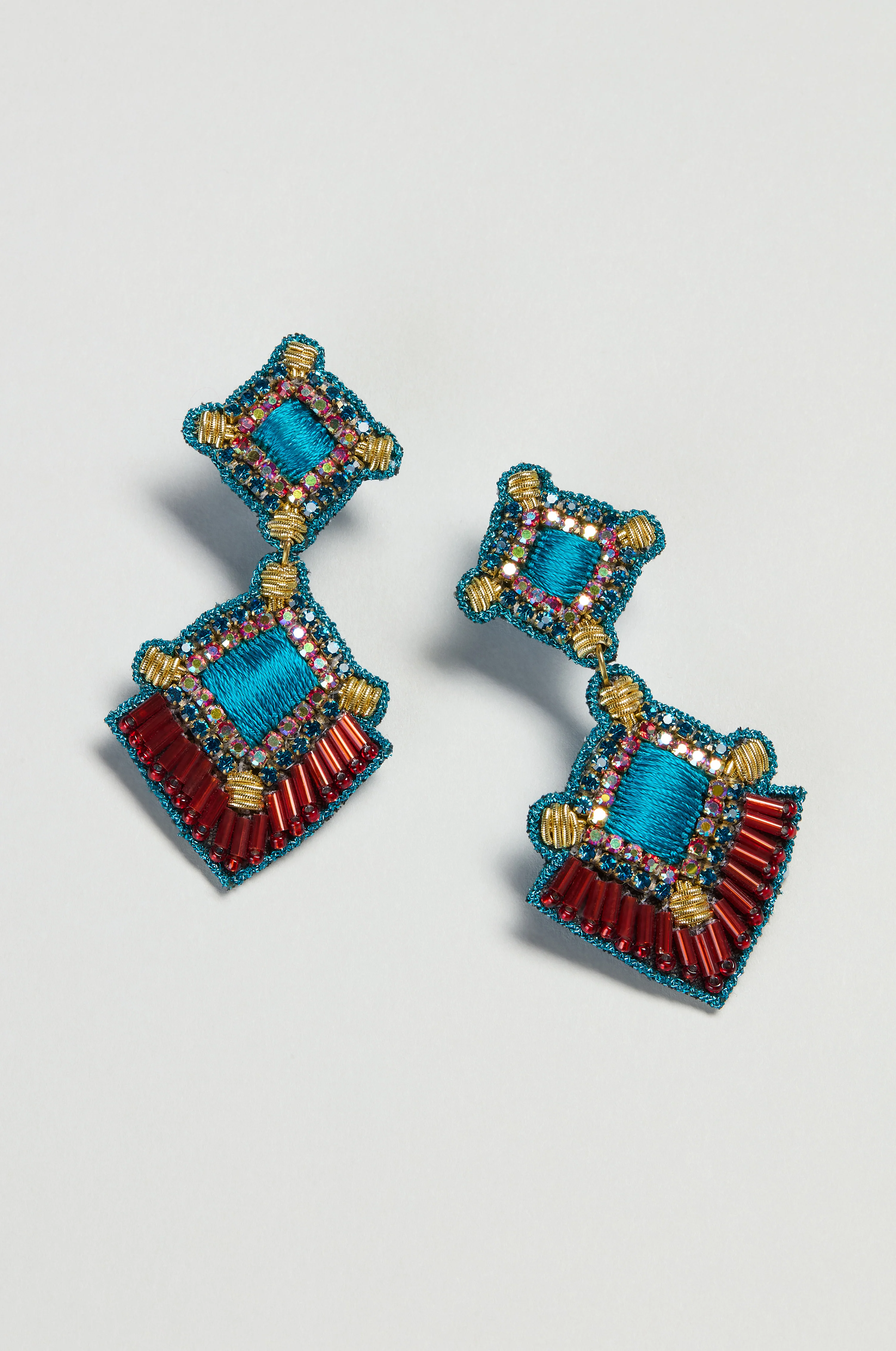 Hand Embroidered Square Drop Earrings - Image 2