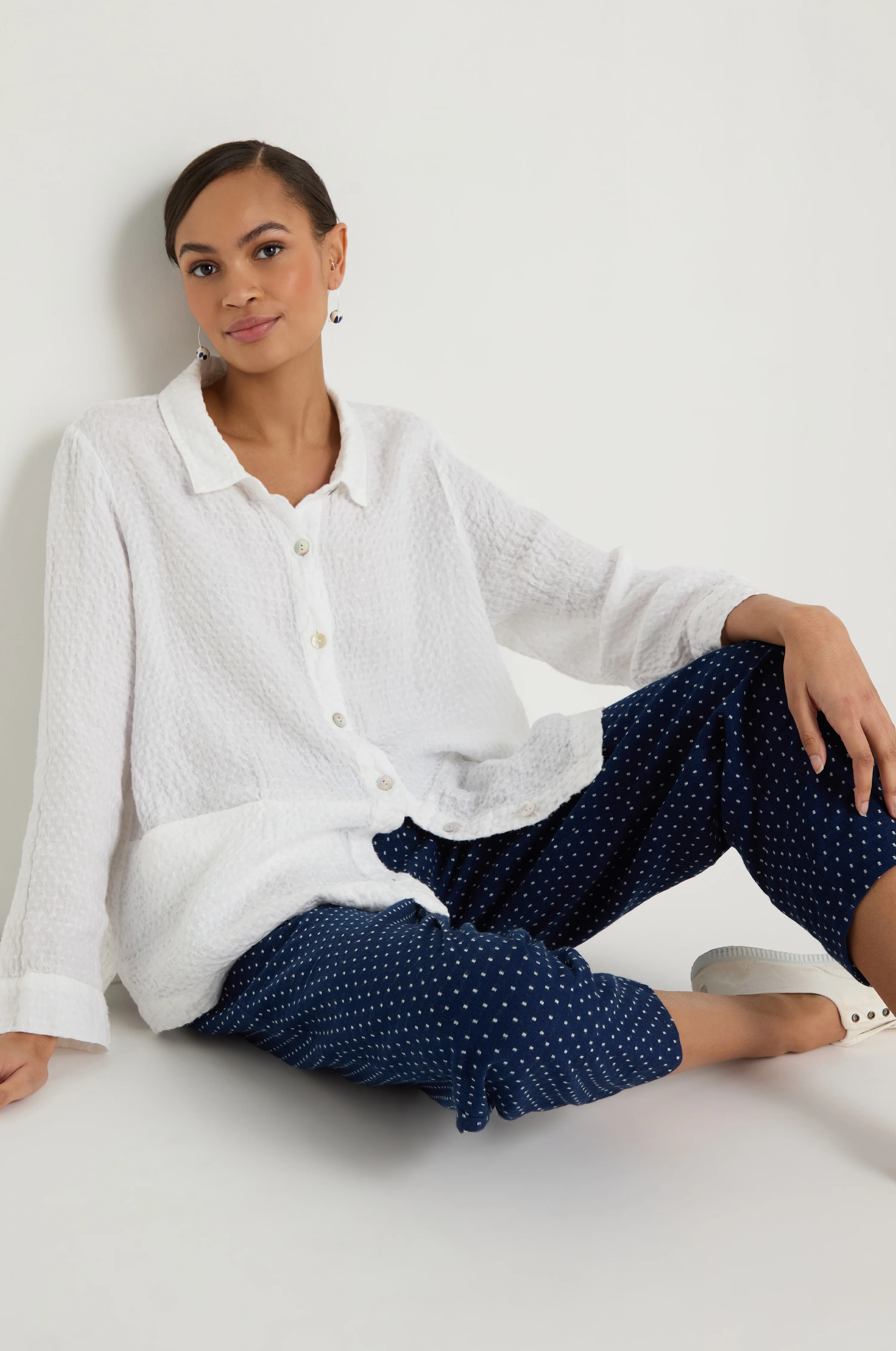 Indigo Spot Cotton Bubble Trousers - Image 4