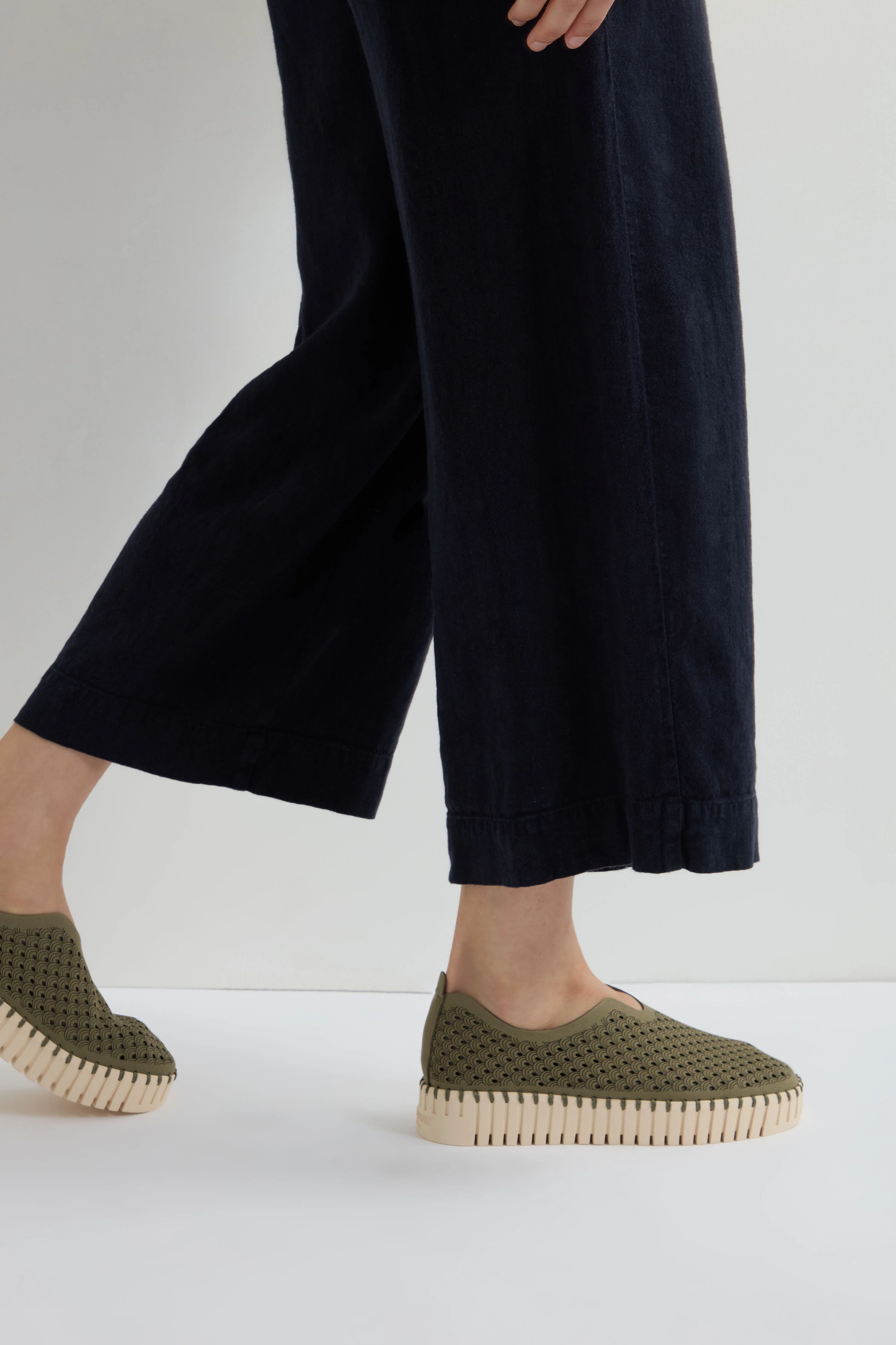 Khaki Tulip Platform Slip On Shoes - Image 3
