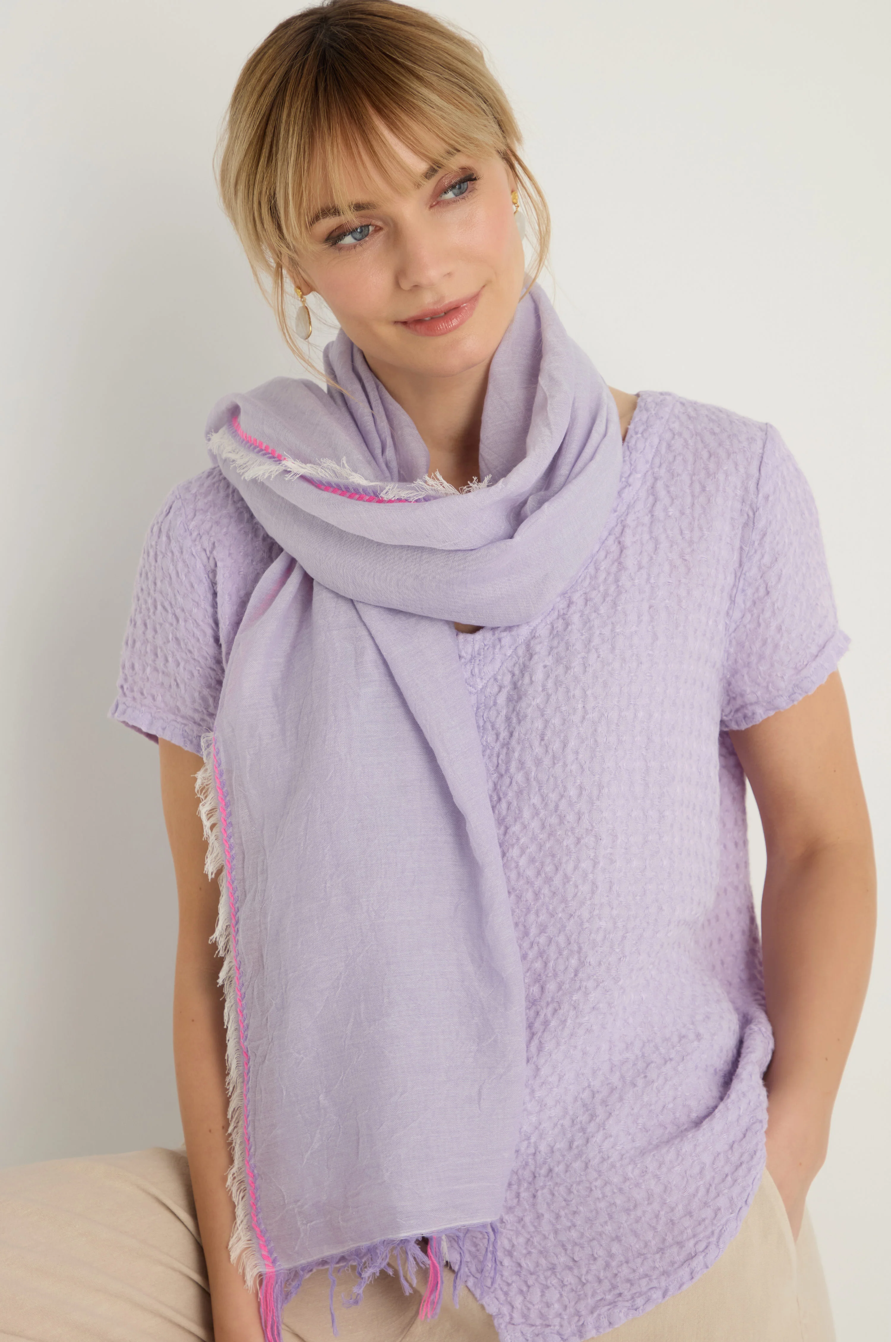 Lilac Fringe Cotton Scarf