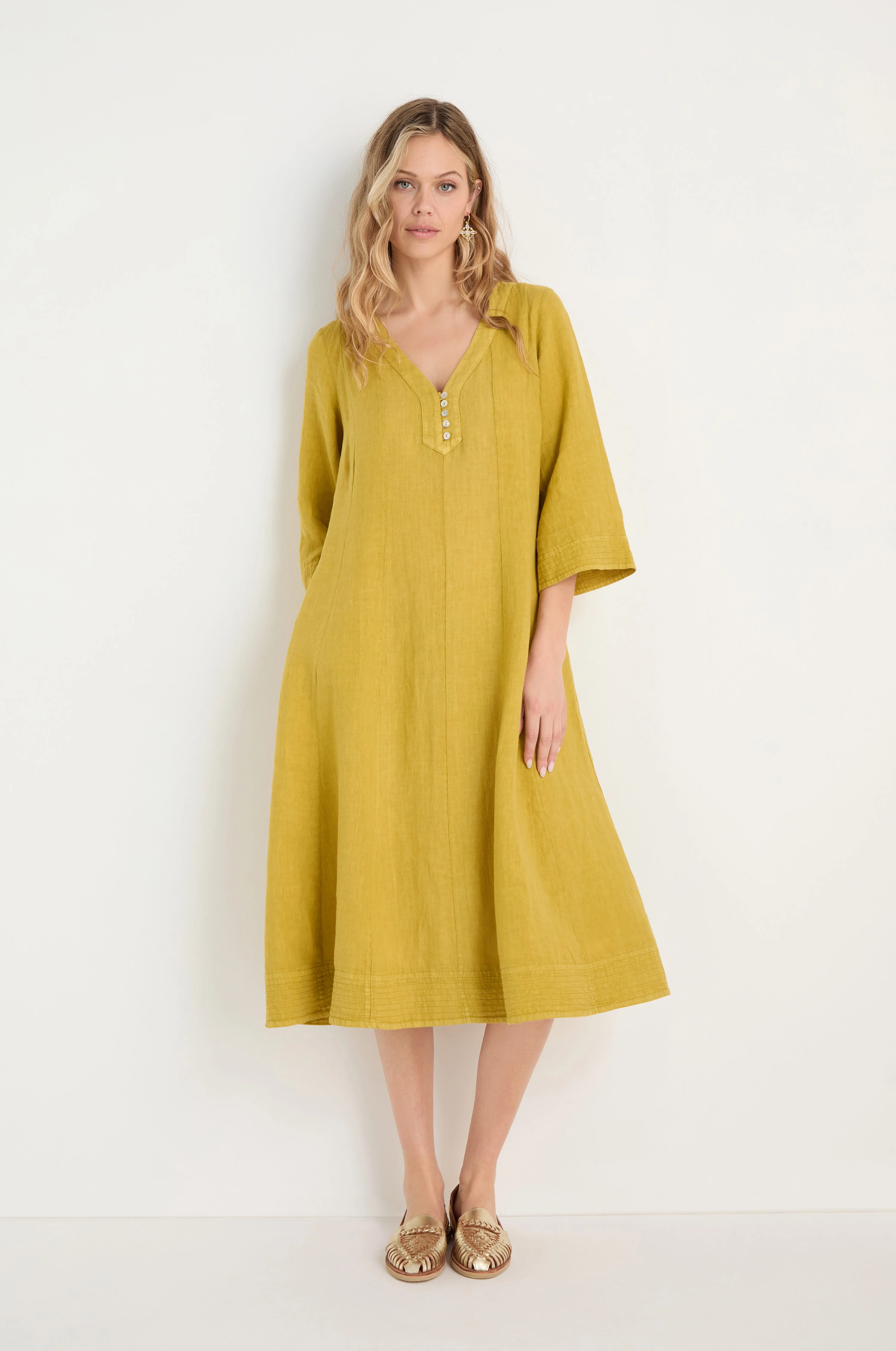 Linen Seam Flare Golden Dress - Image 3