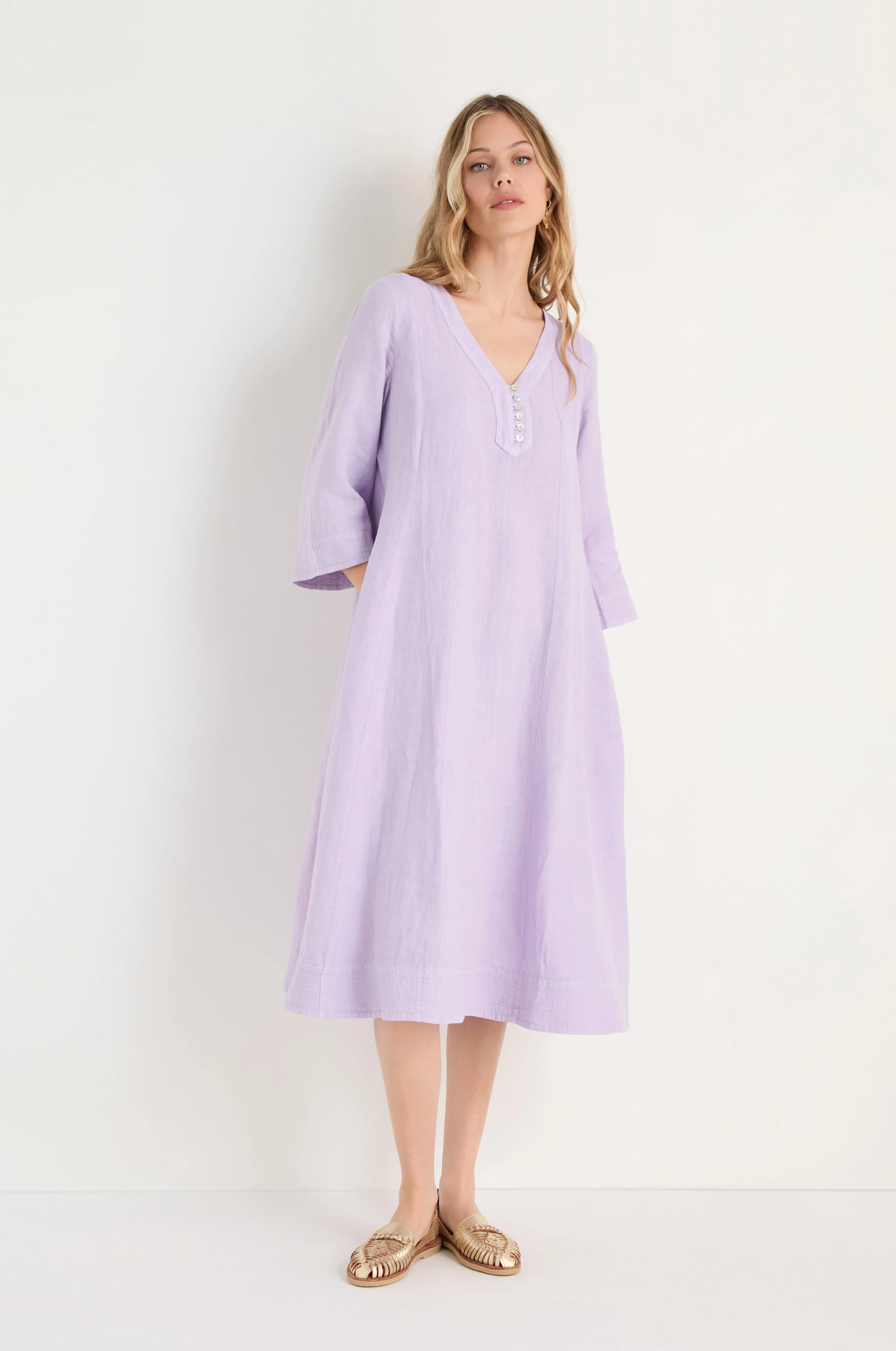 Linen Seam Flare Lilac Dress - Image 3