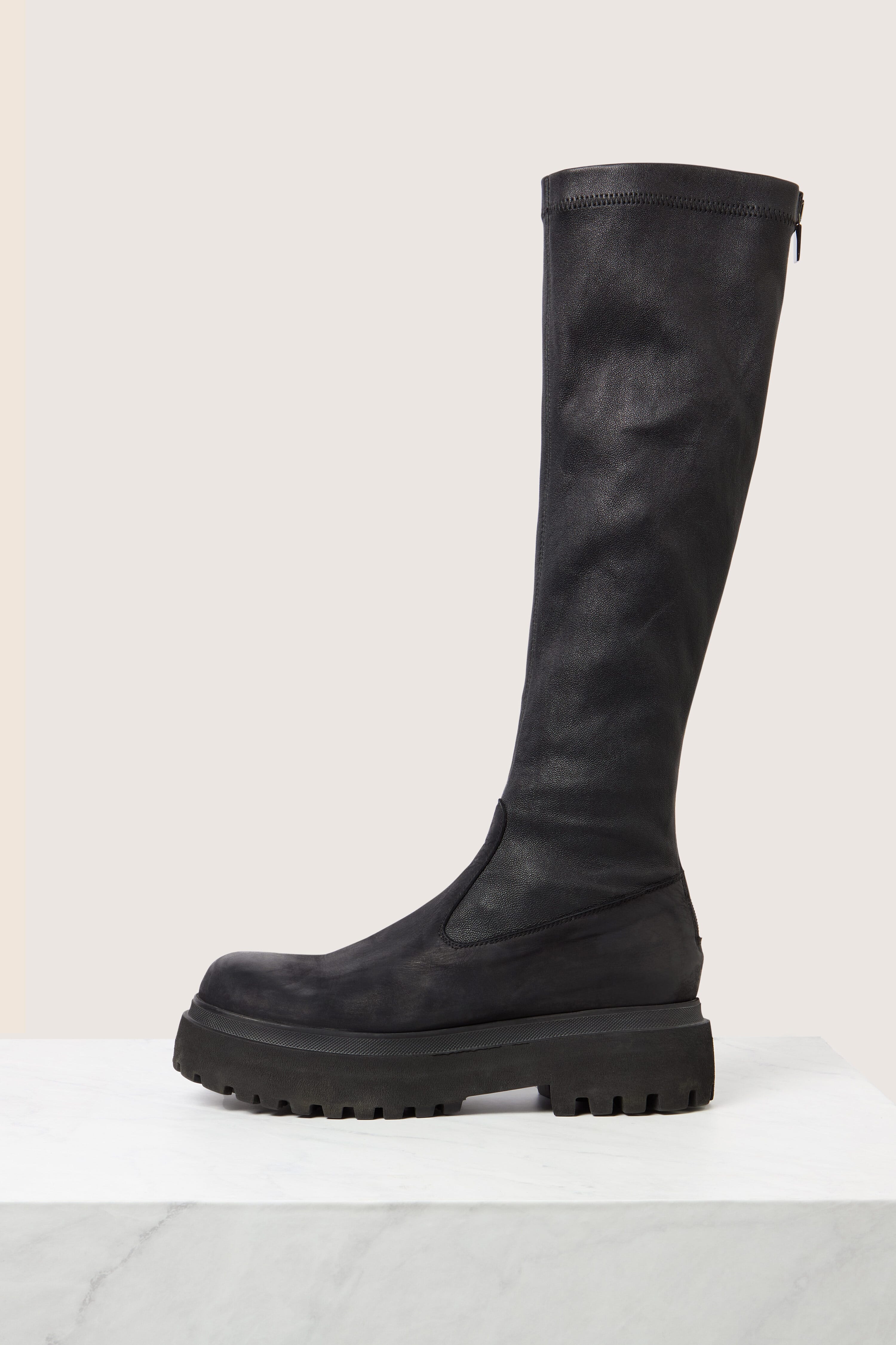 Long Stretch Knee High Black Leather Boots - Image 2