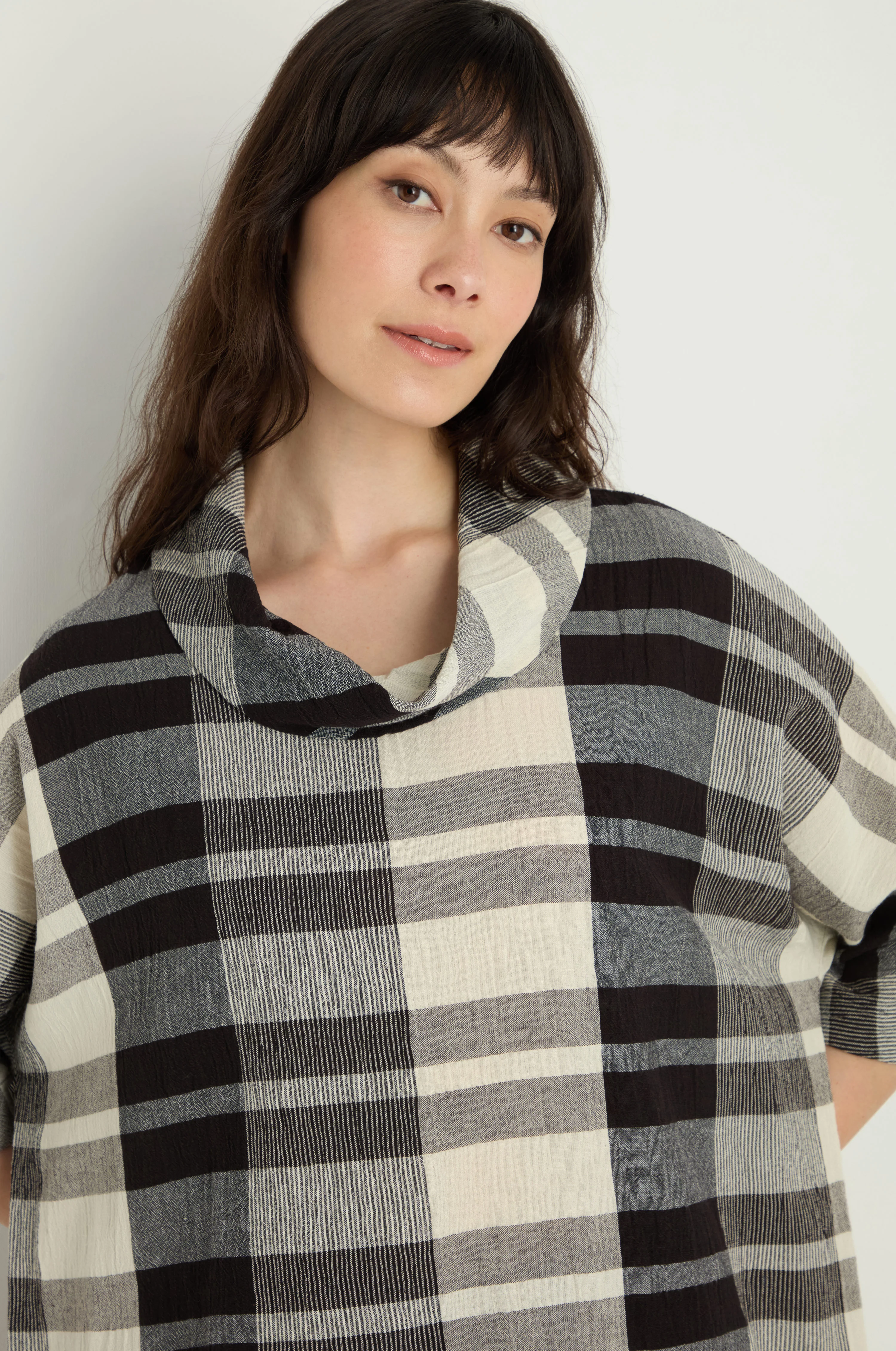 Monochrome Crinkle Check Cowl Neck Top - Image 4
