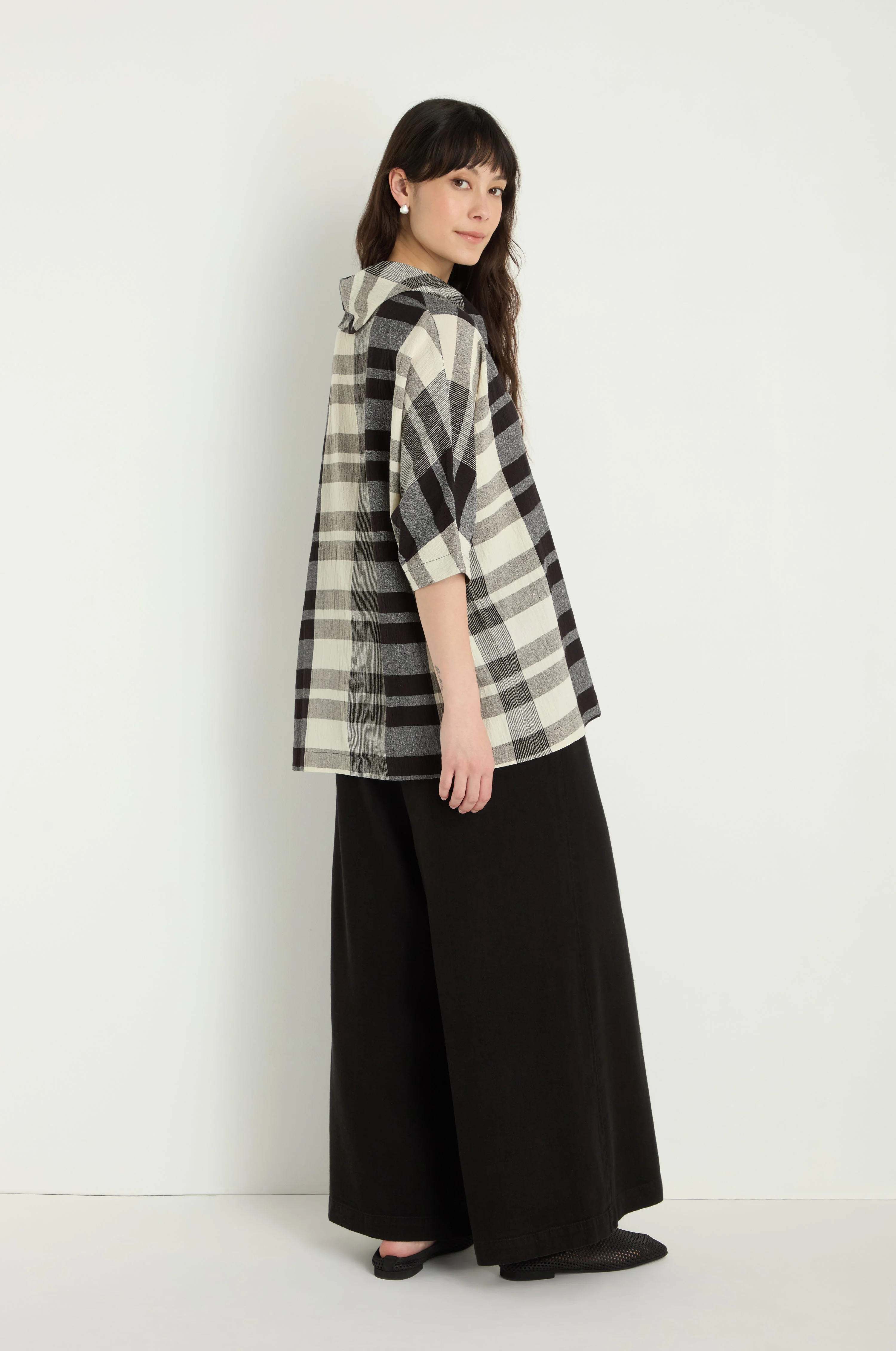 Monochrome Crinkle Check Cowl Neck Top - Image 6
