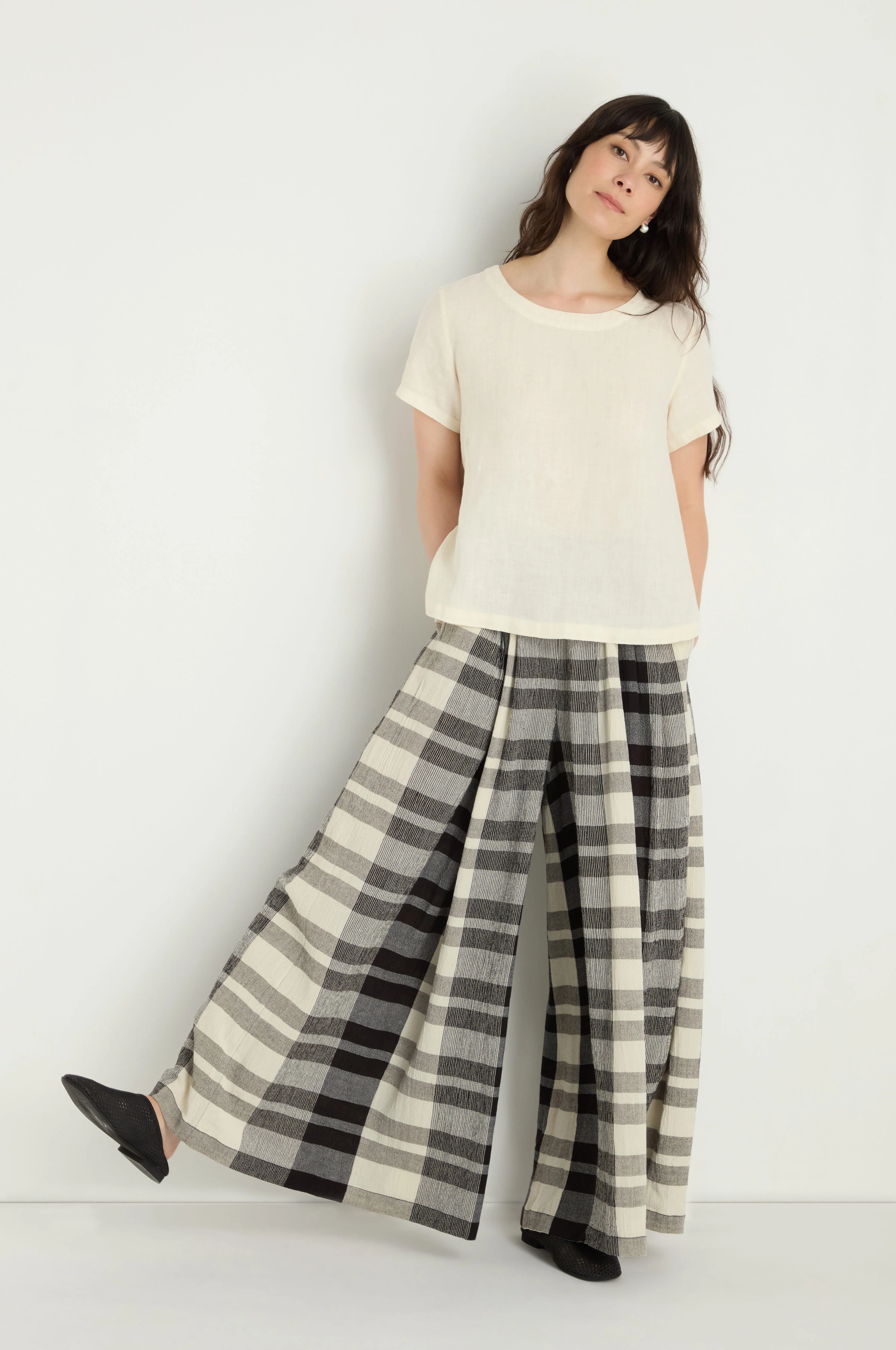 Monochrome Crinkle Check Wide Trousers - Image 2