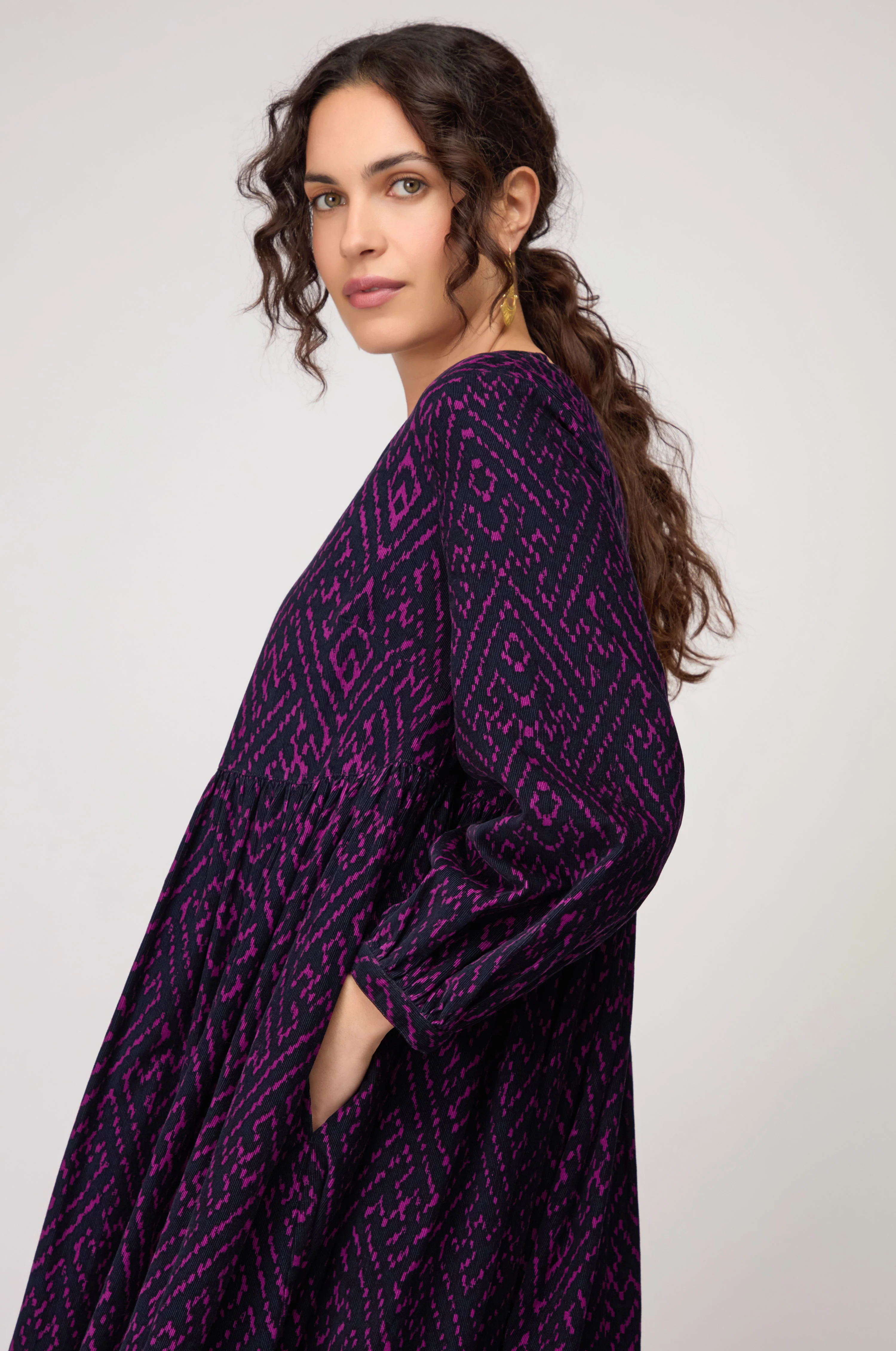 Ornate Textured Plum Cord Dress - Image 8