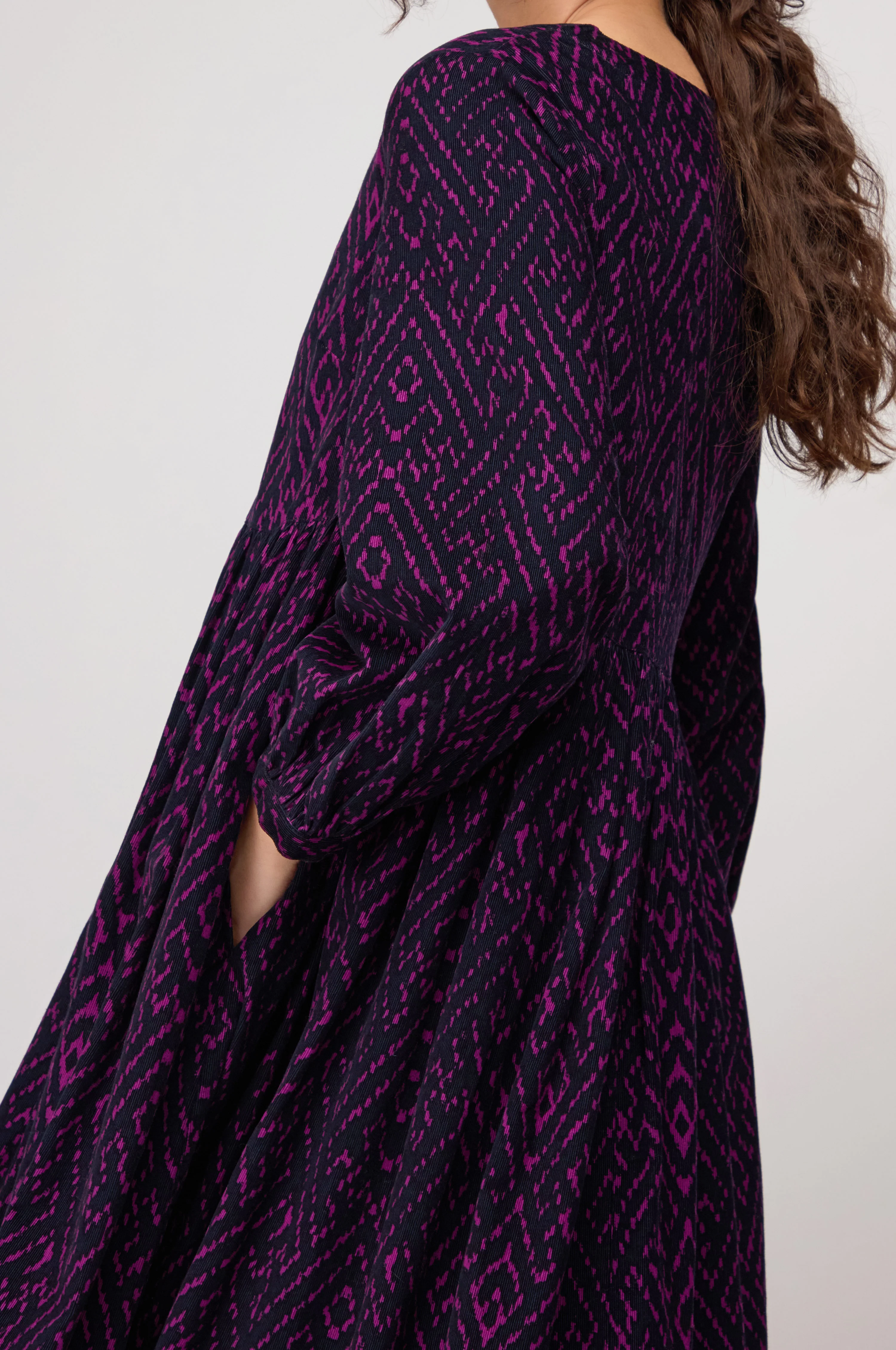 Ornate Textured Plum Cord Dress - Image 9