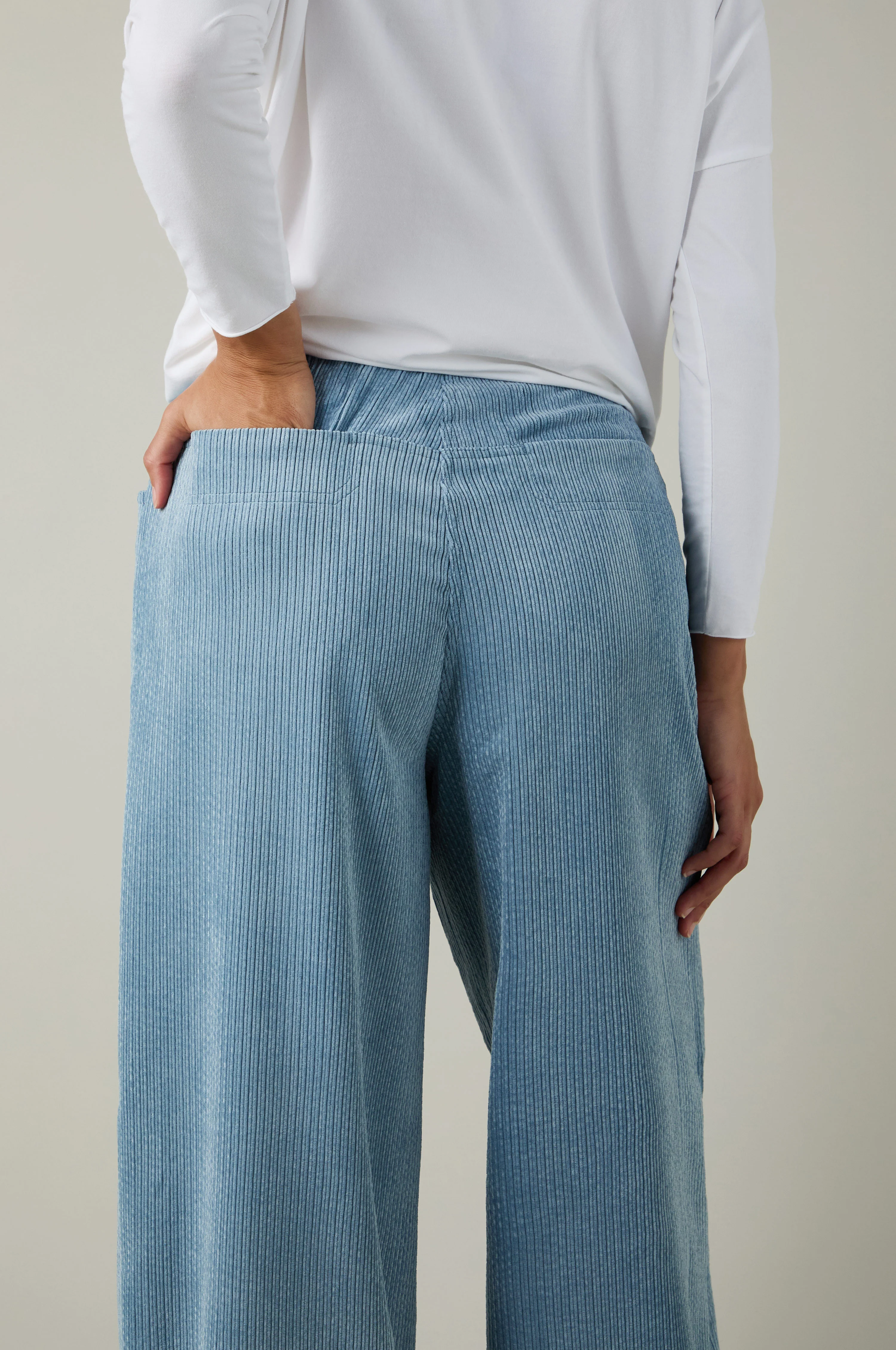 Pale Blue Stretch Cord Bubble Trousers - Image 5