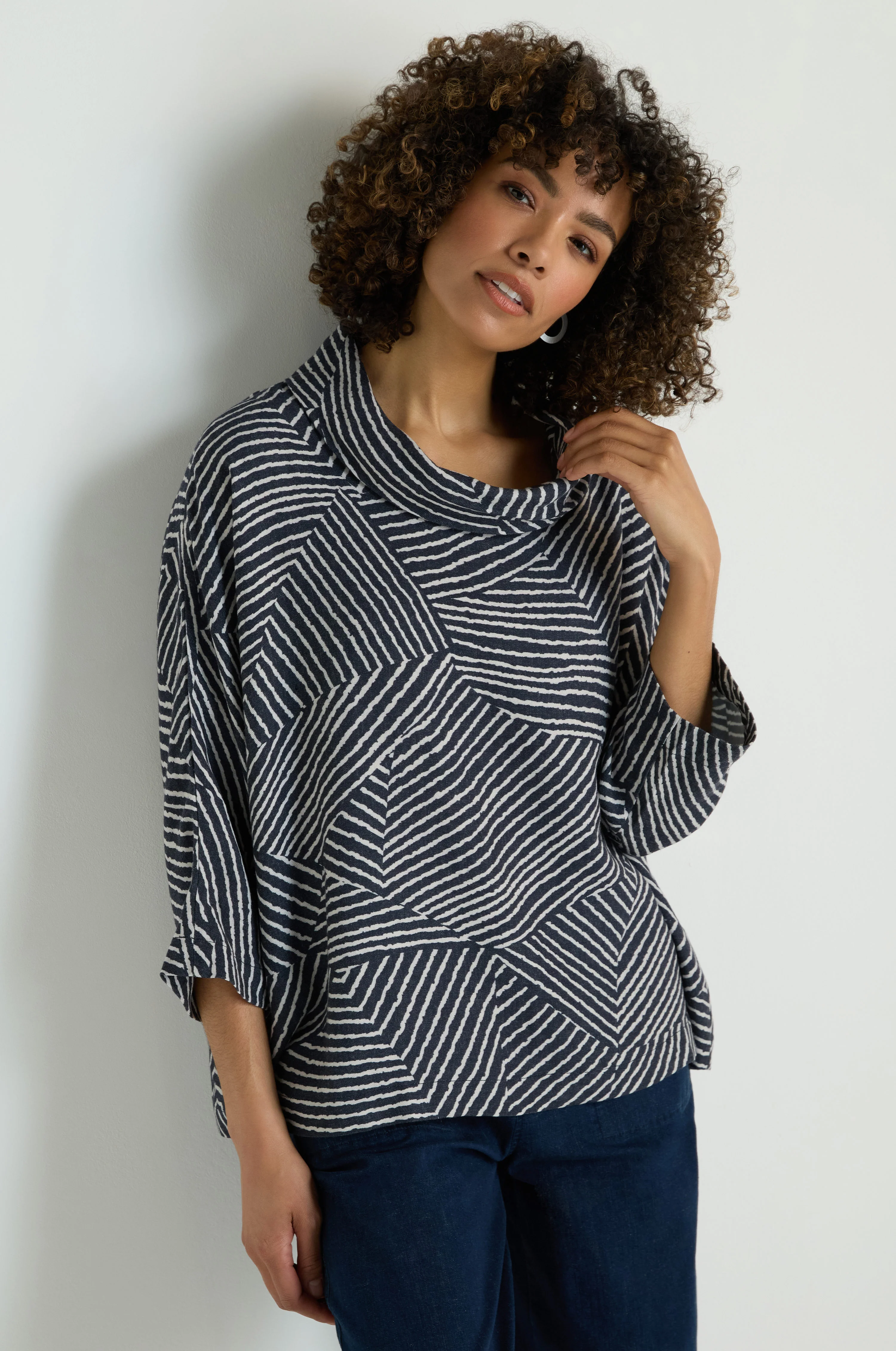 Linear Prism Cowl Neck Top - Image 2
