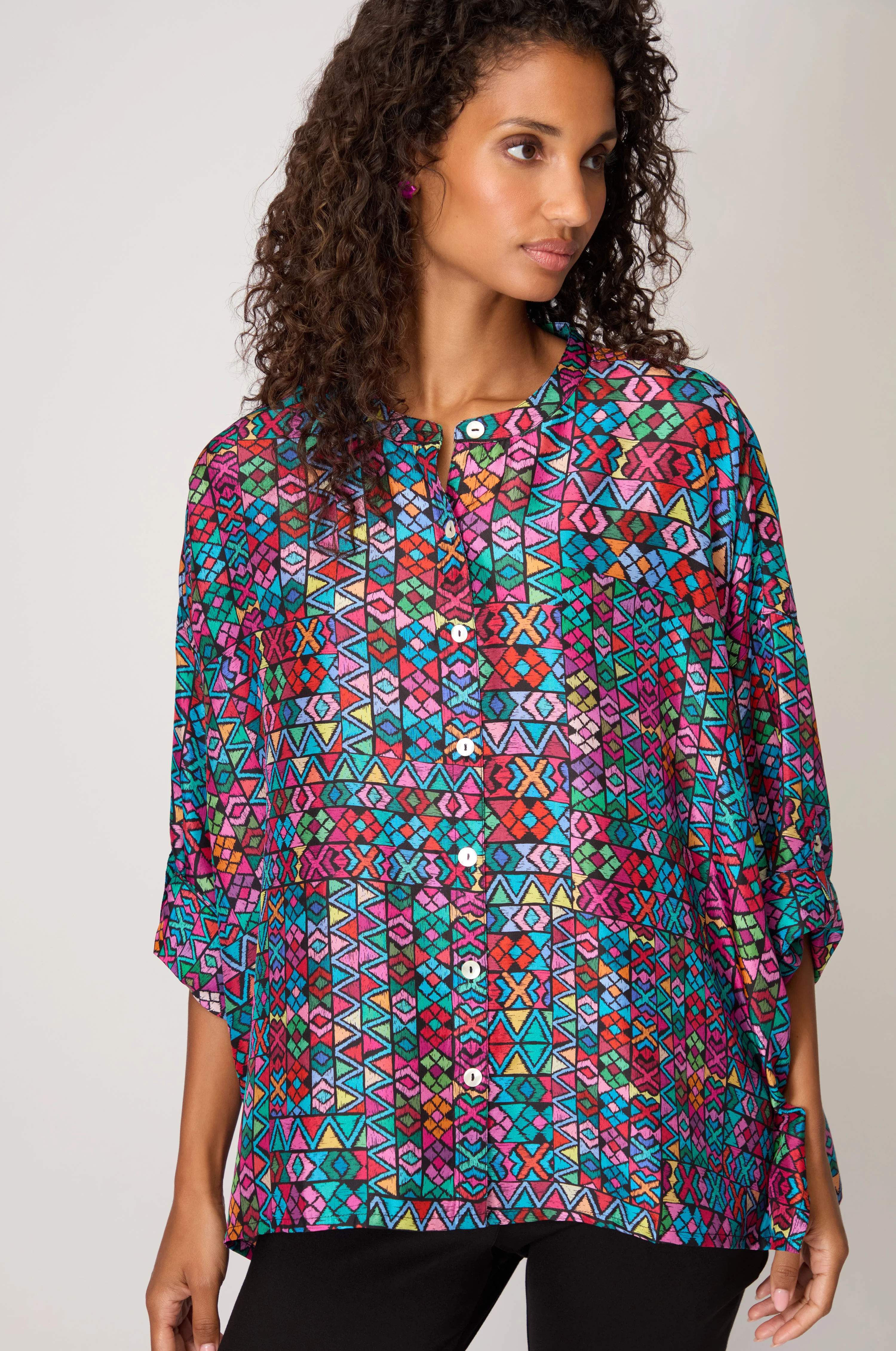 Peruvian Patchwork Silk Shirt - Image 3