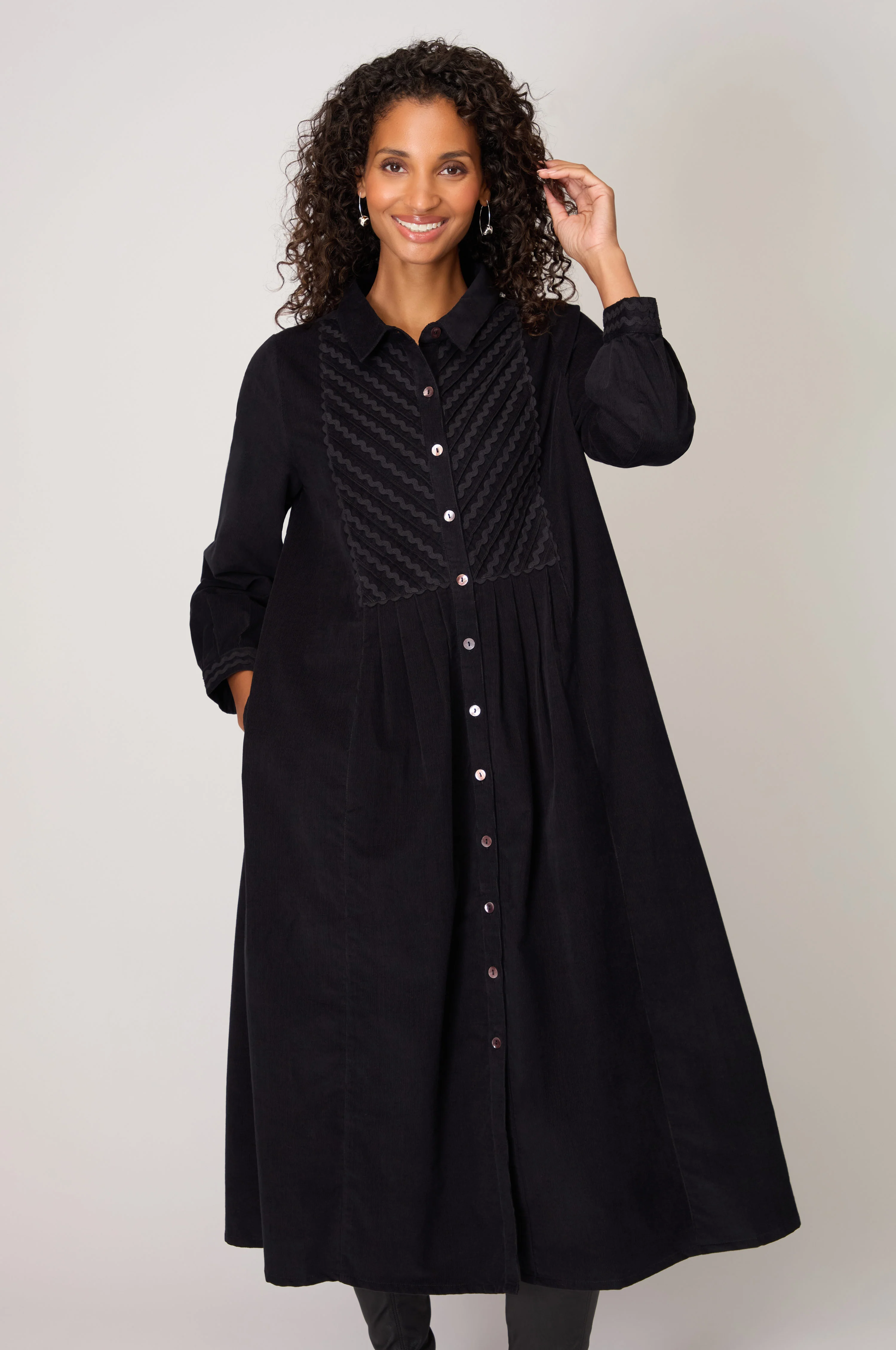 Pinwale Cord Ric Rac Detail Dress - Image 11