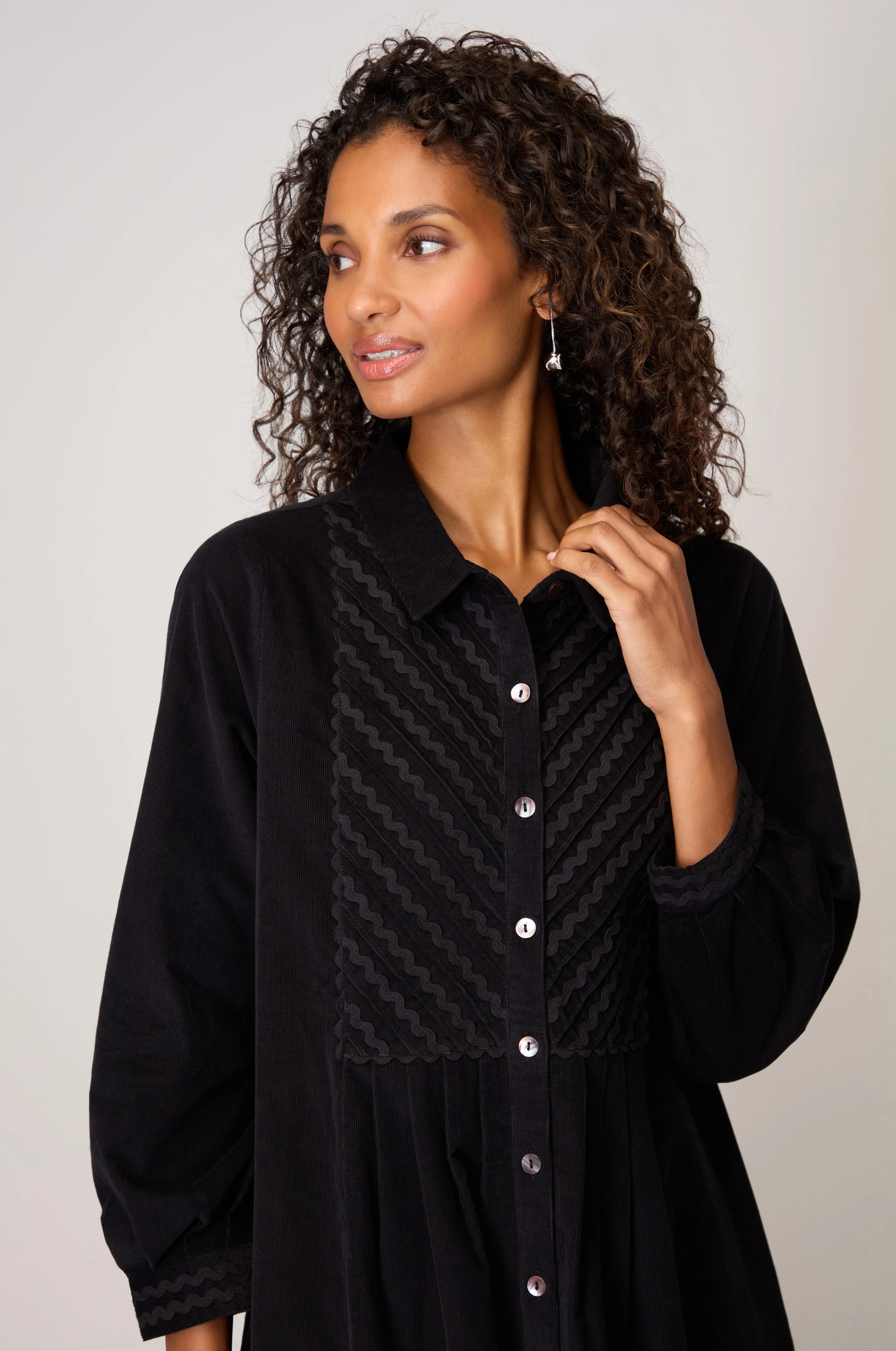 Pinwale Cord Ric Rac Detail Dress - Image 12