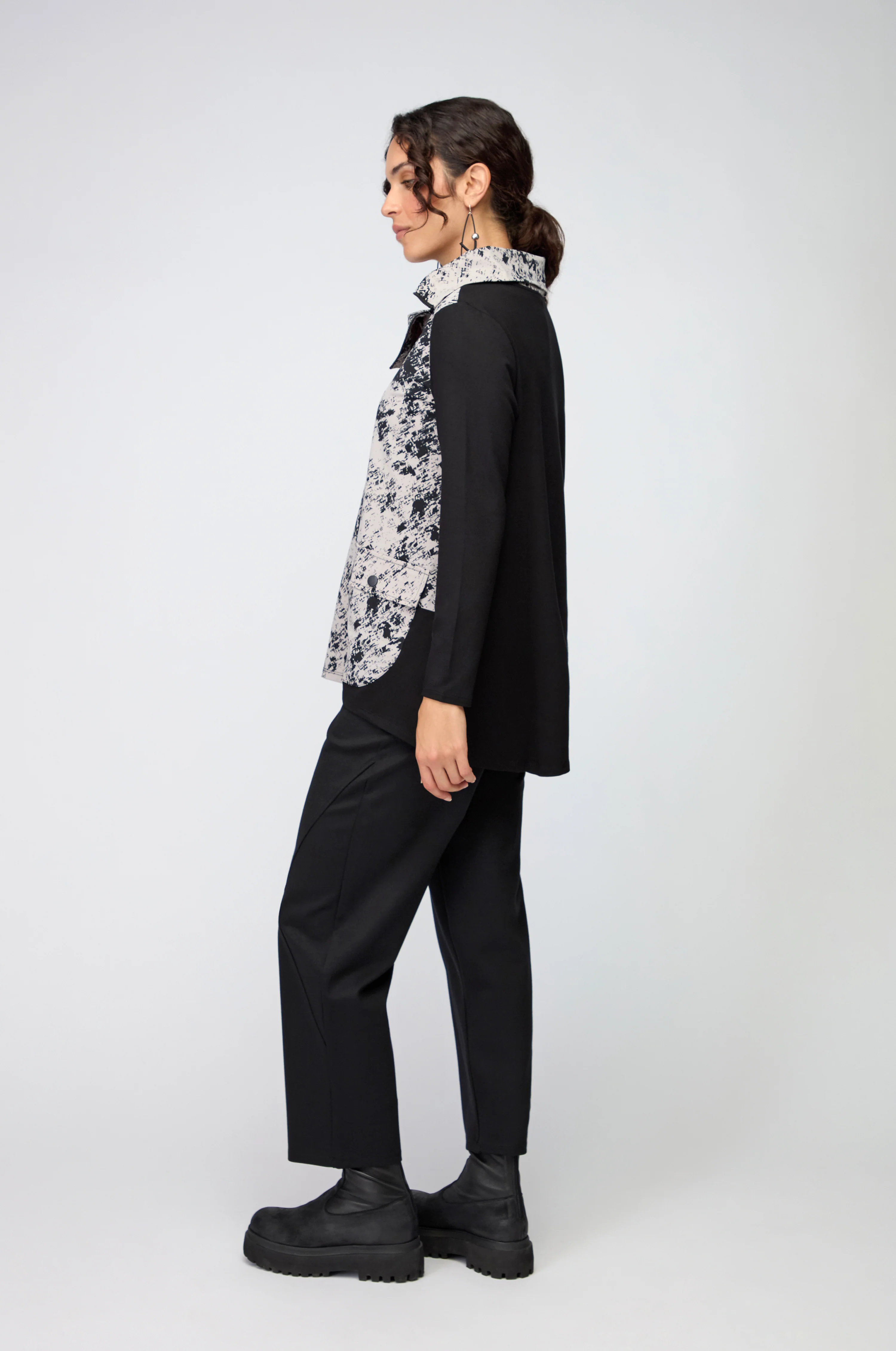 Print Front Zip Collar Top - Image 4
