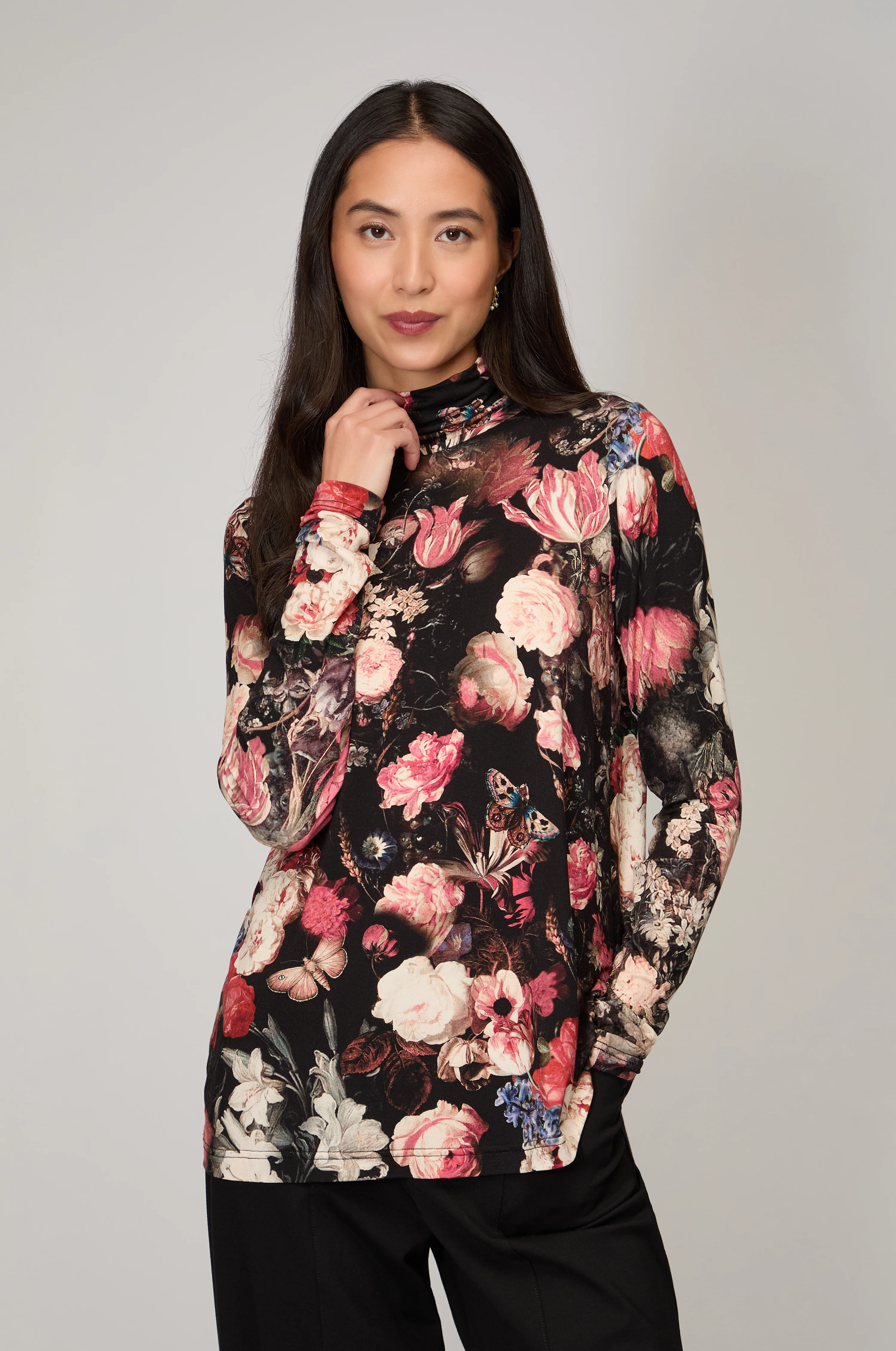 Renaissance Floral Jersey Roll Neck Top - Image 4
