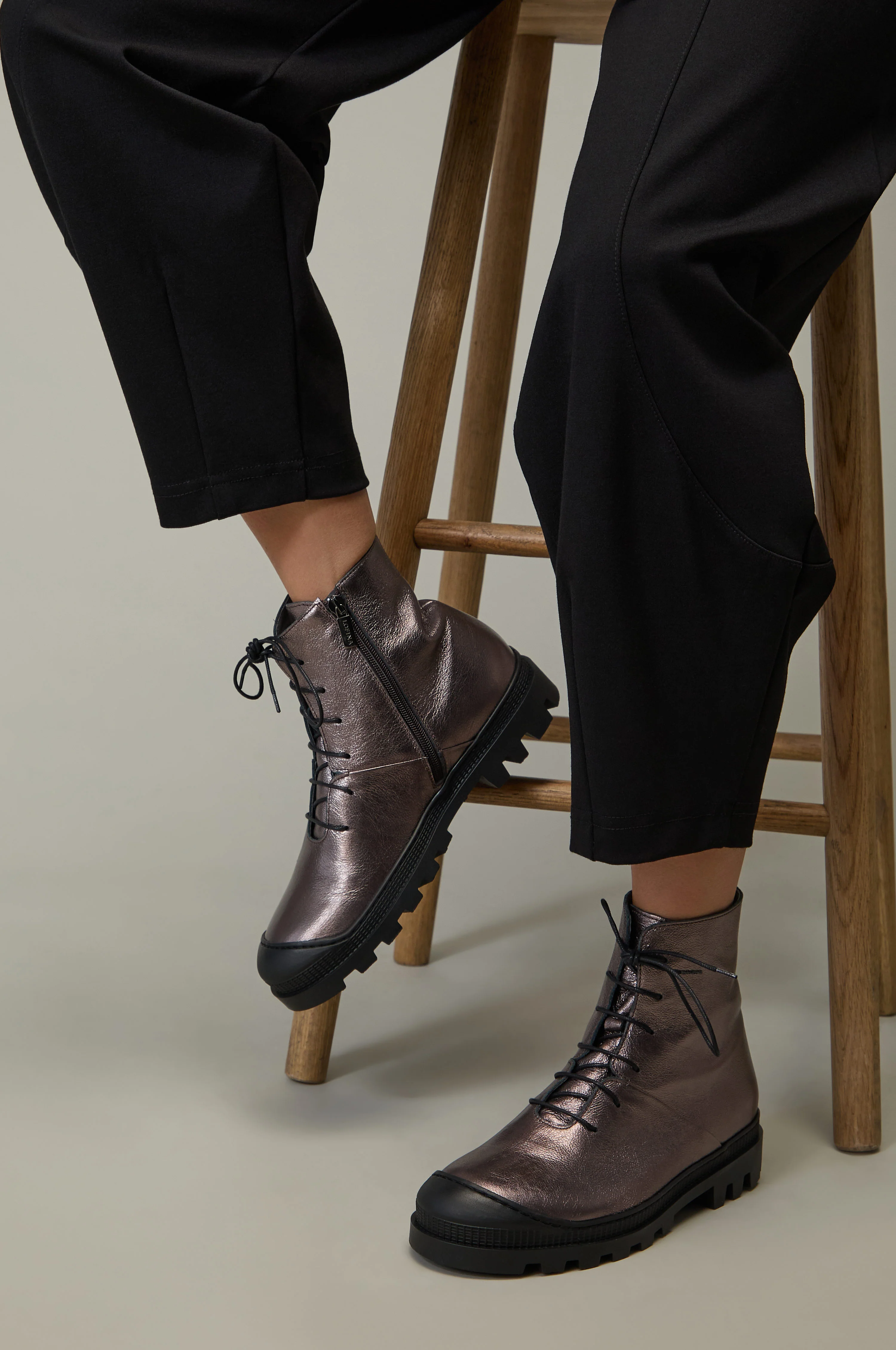 Rose Metallic Lace Up Leather Boots - Image 5