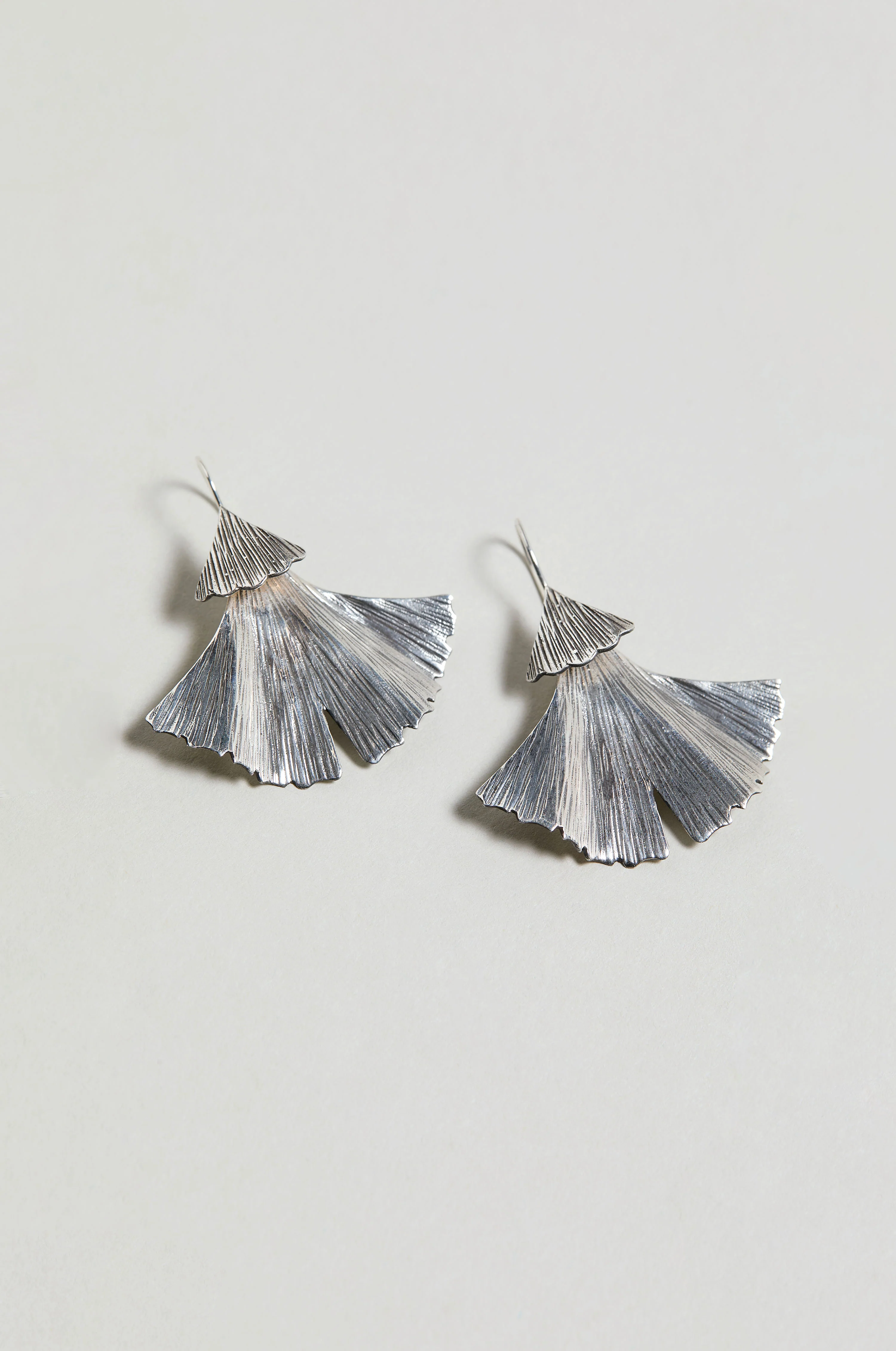 Silver Ginkgo Leaf Earrings - Image 2
